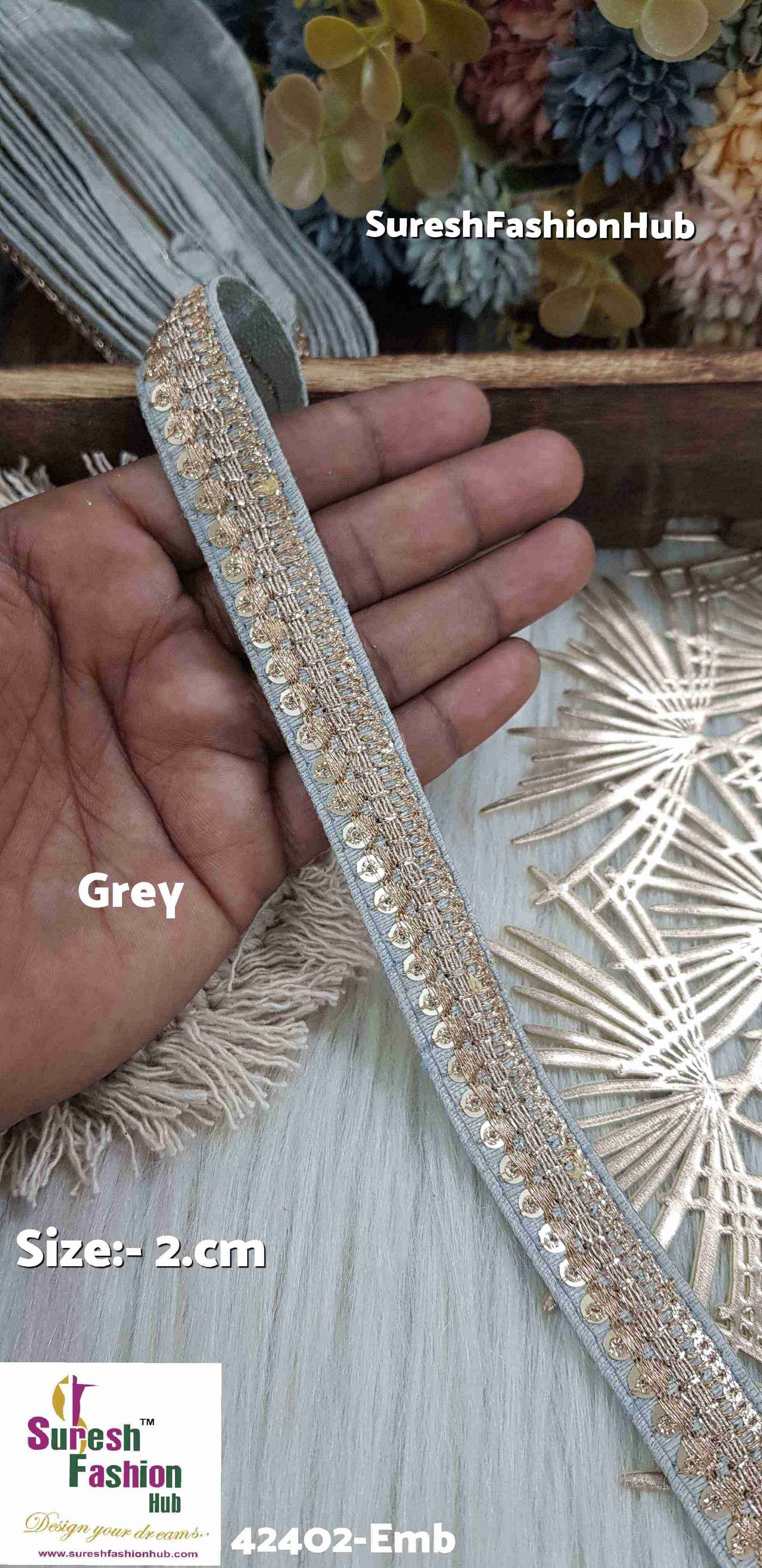 Vibran Grey Color Zari Embroidered Lace Roll