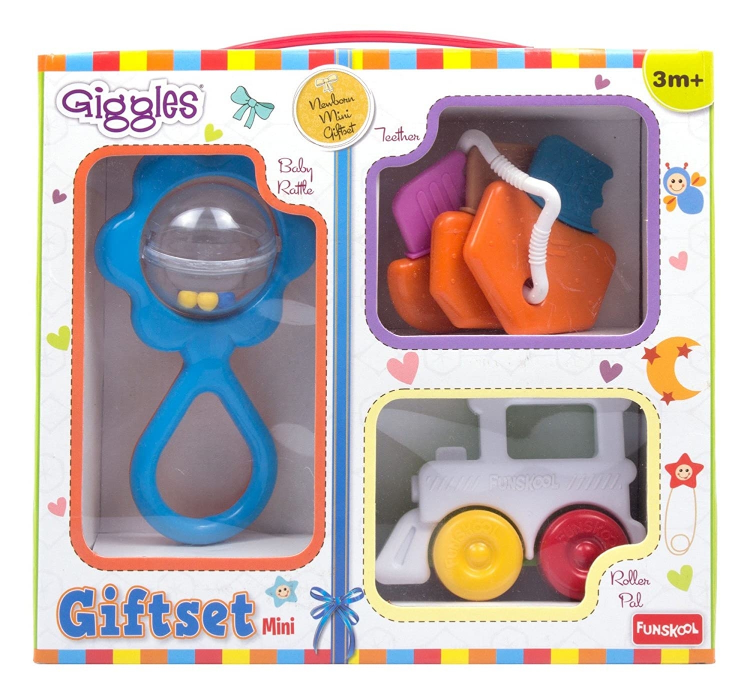 Giggles Gift Set - New Born Rattle, Teether, Vehicle