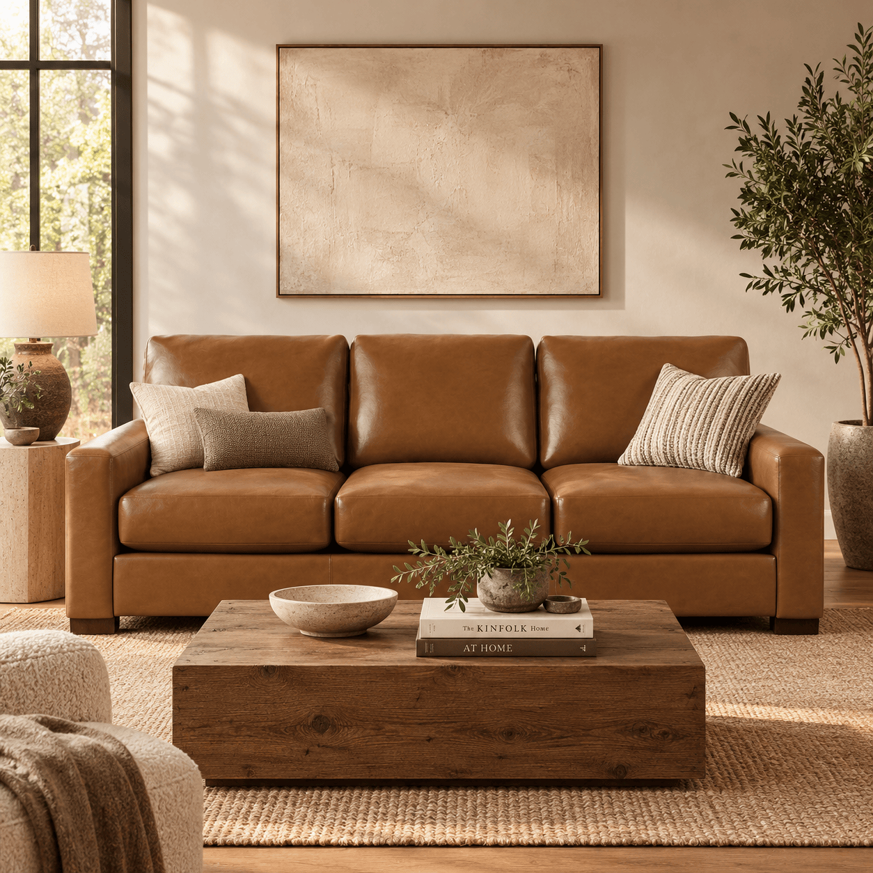 Pottery Barn | Turner Square Leather Sofa Leather- Vintage, Caramel