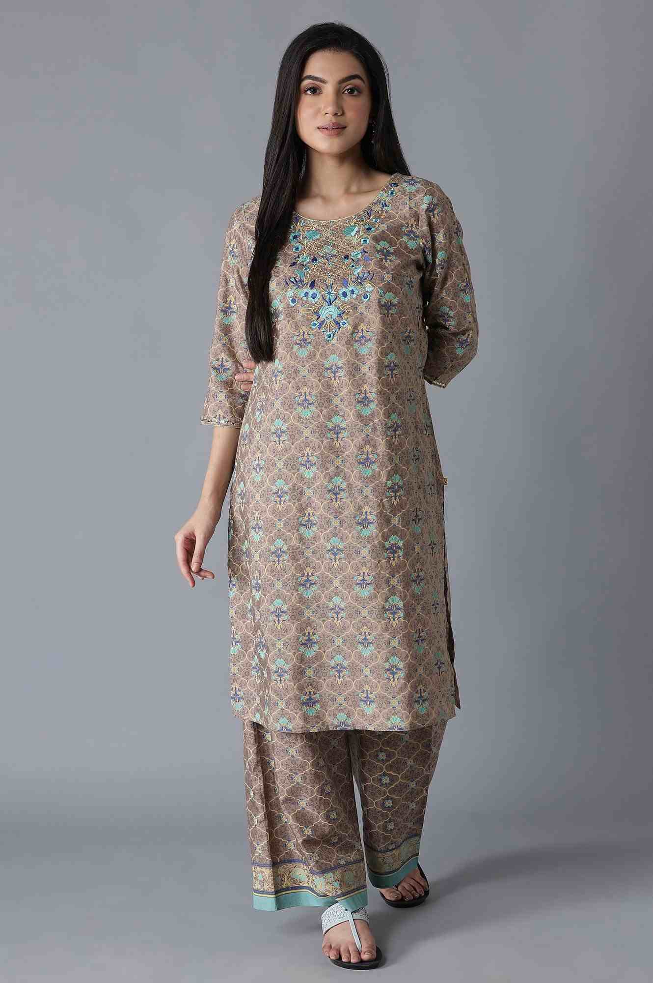 Printed Mukaish Kurta With Palazzos