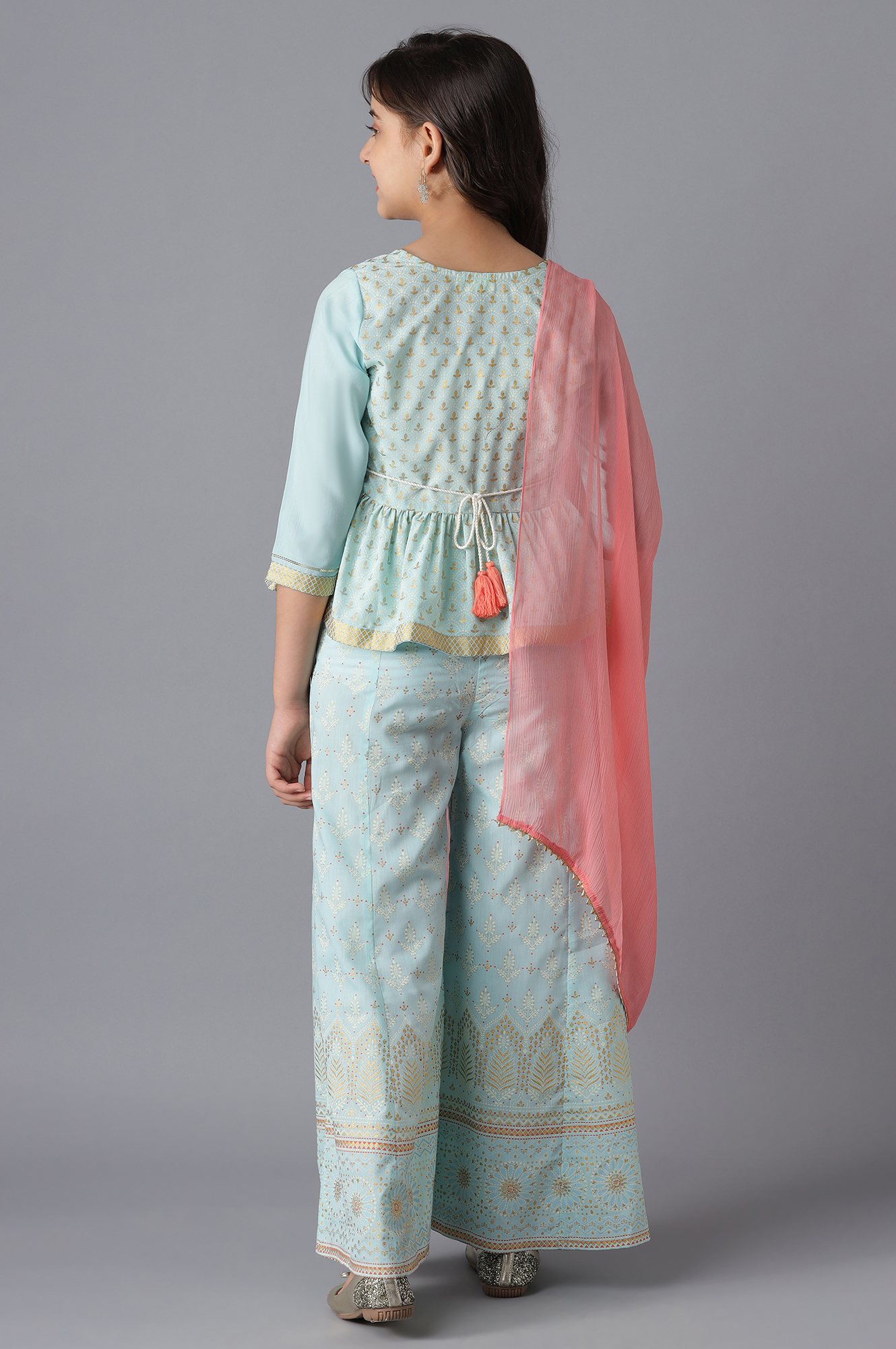 Blue Short Kurta and Palazzo Girls Set