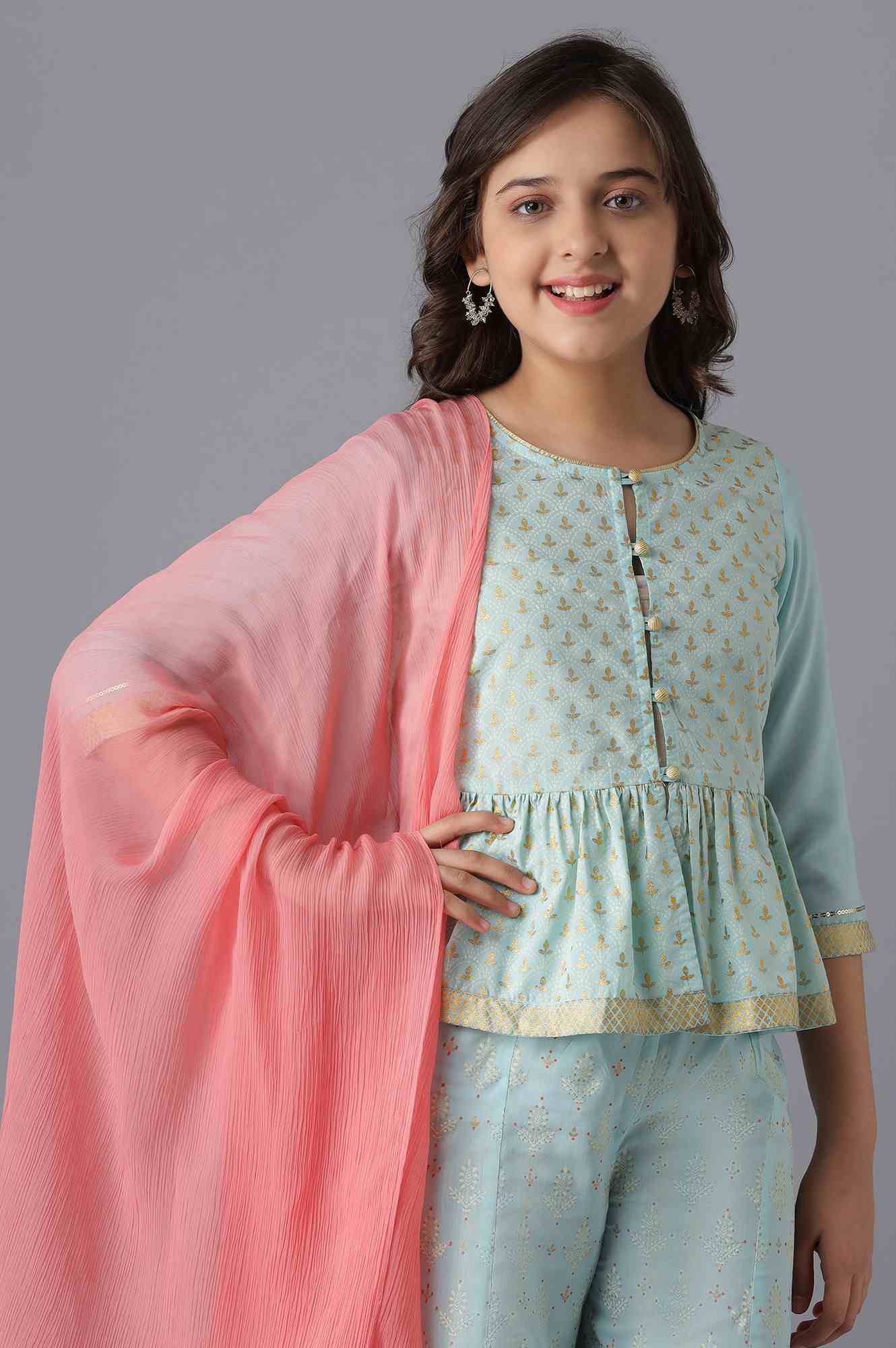 Blue Short Kurta and Palazzo Girls Set