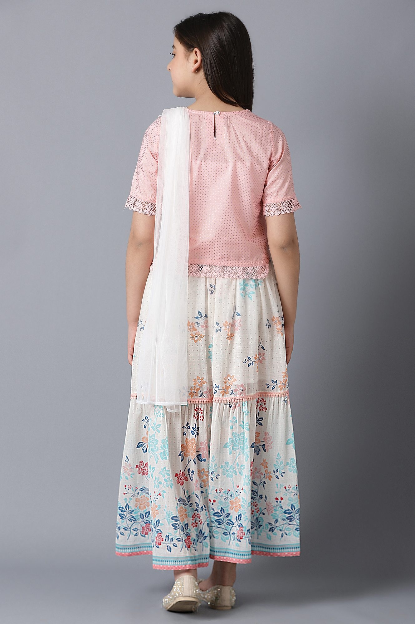 Aurelia | Pink Straight Top With White Flared Skirt And Dupatta 1