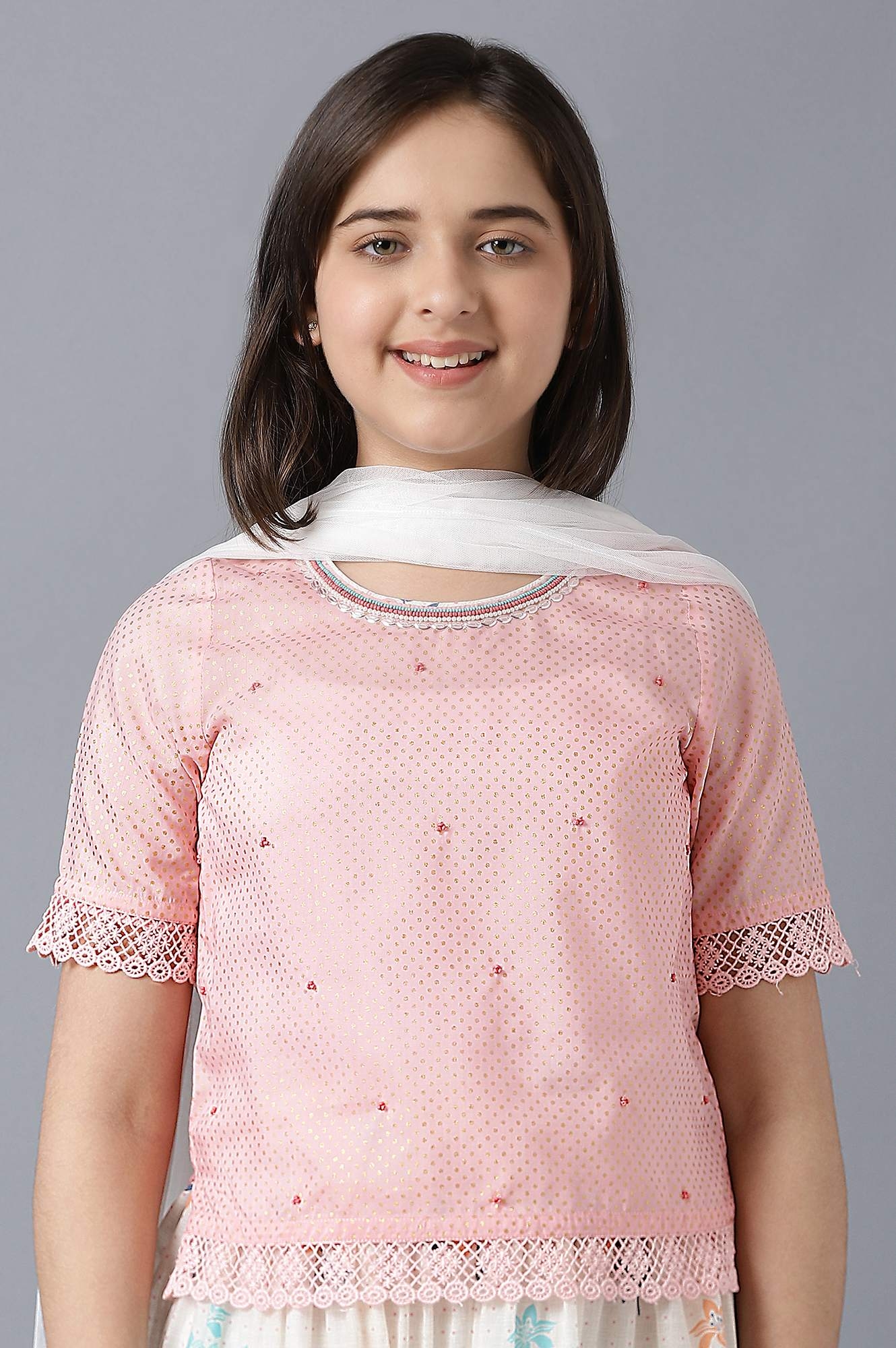 Aurelia | Pink Straight Top With White Flared Skirt And Dupatta 4
