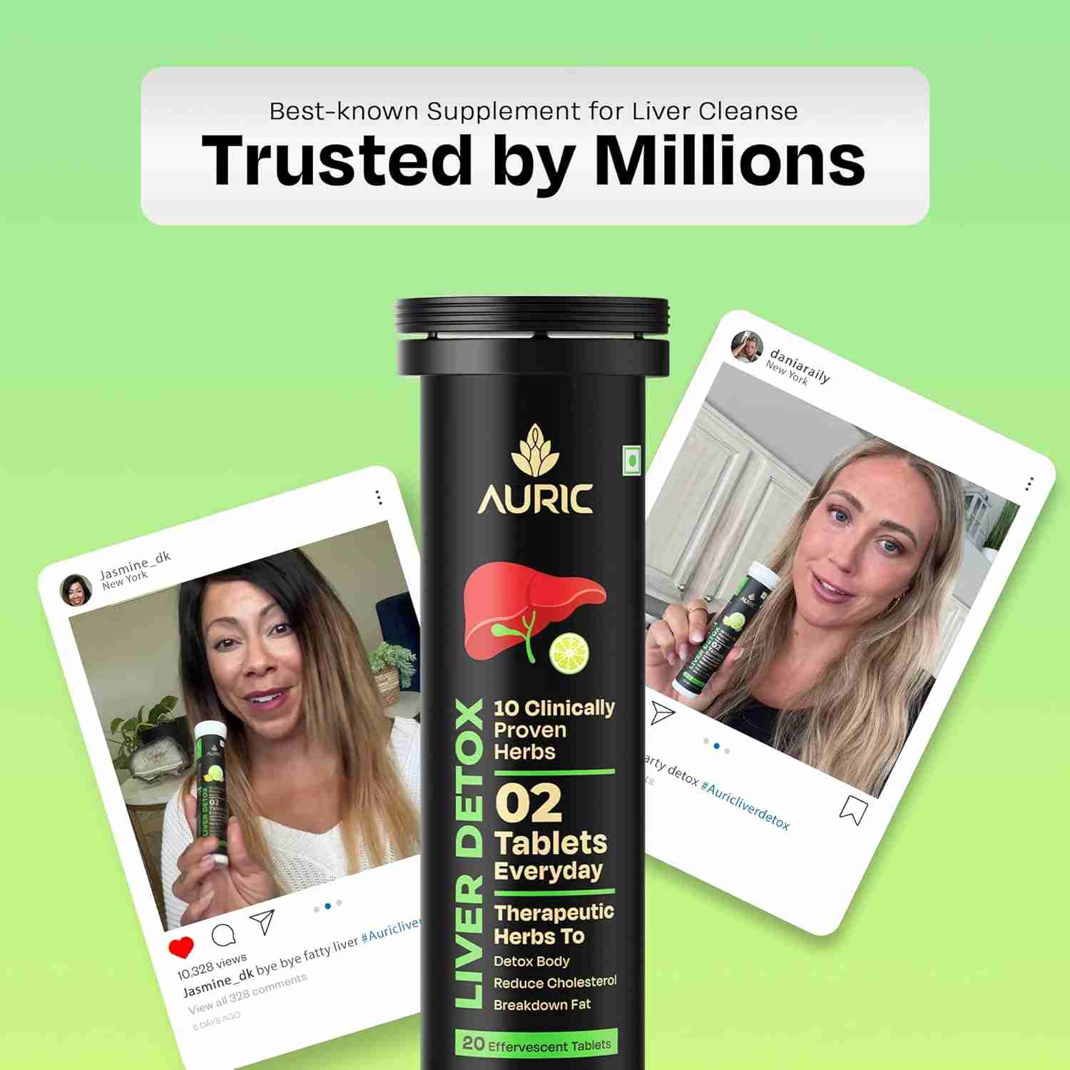 Auric Liver Detox Effervescent | 10 Super Ayurvedic Herbs with Milk Thistle | 80 Tab