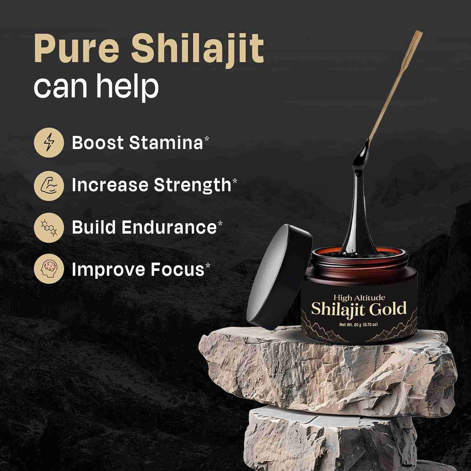 Auric Lab Certified High-Altitude Shilajit Gold Resin 20g | 75% Fulvic Acid + Humic Acid | 80+ Trace Minerals with Real Brass Spoon