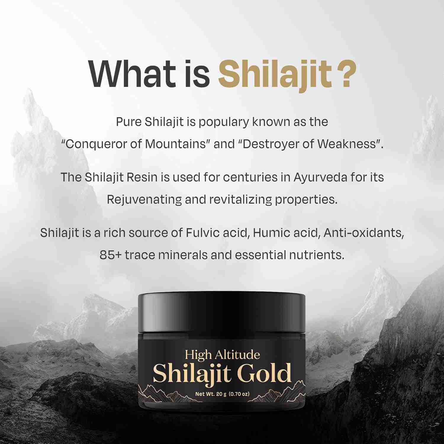 Auric Lab Certified High-Altitude Shilajit Gold Resin 20g | 75% Fulvic Acid + Humic Acid | 80+ Trace Minerals with Real Brass Spoon