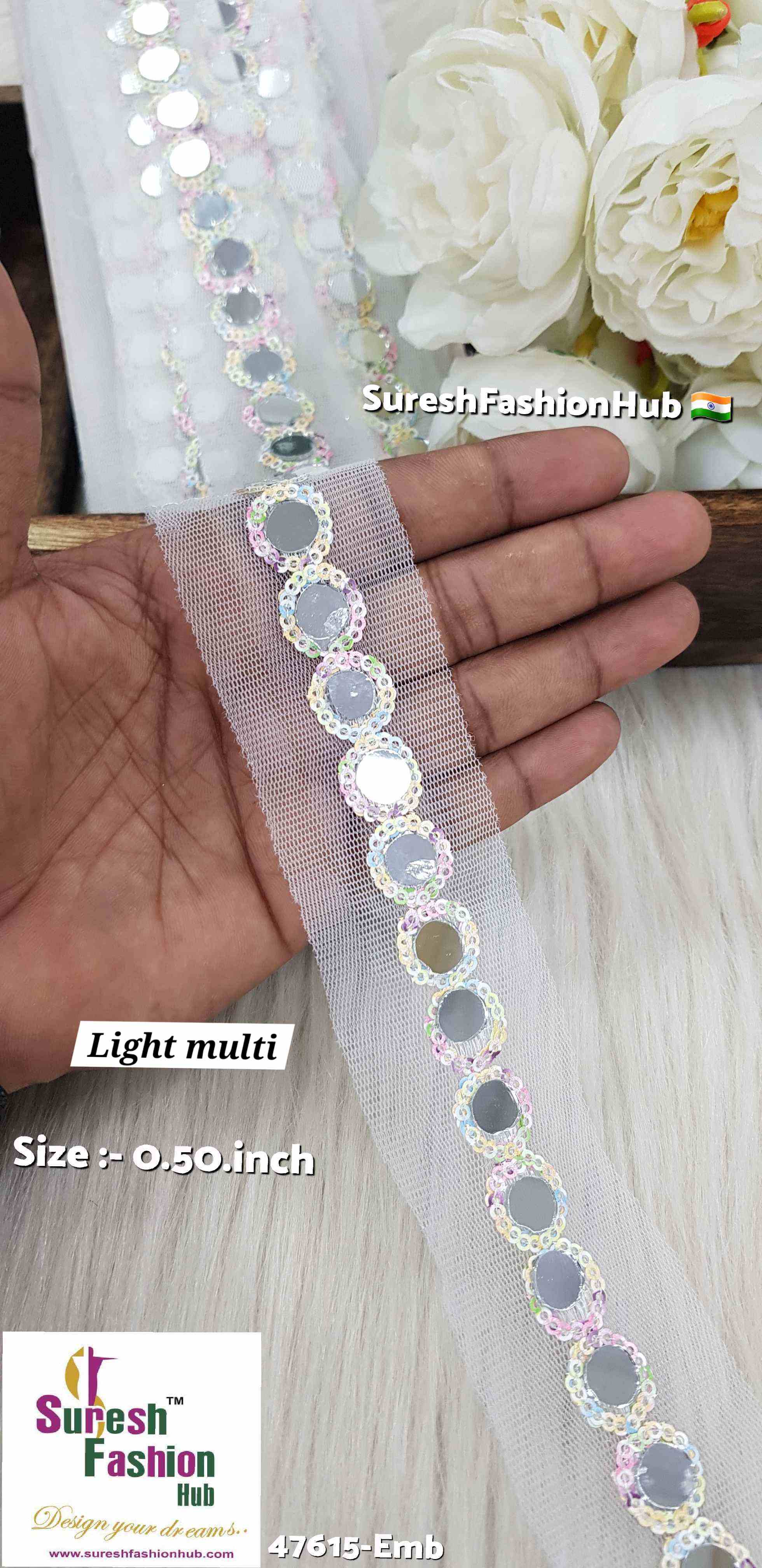 Light Multi on White Net Sequin Mirror Lace