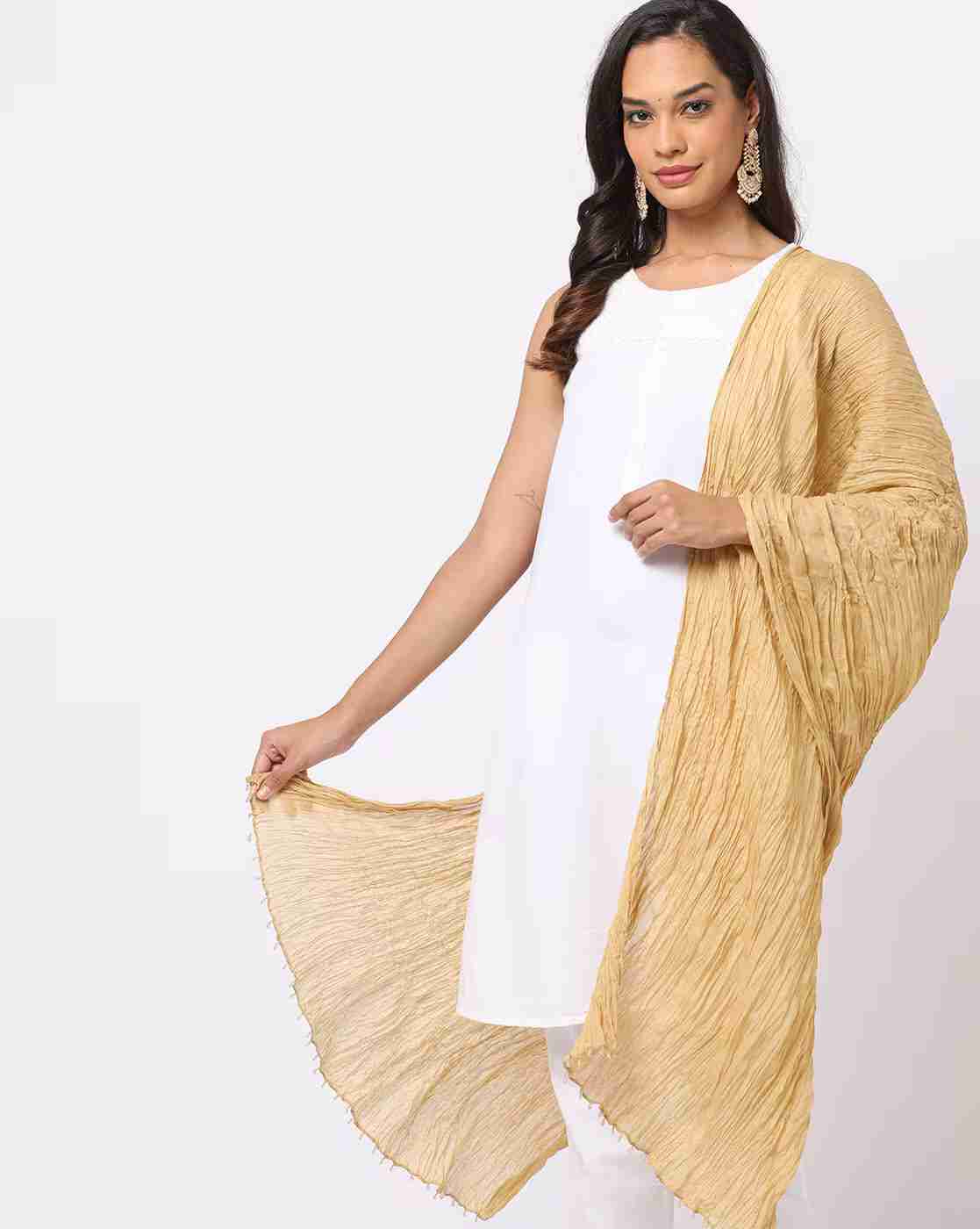 Crushed Dupatta with Beaded Tassels