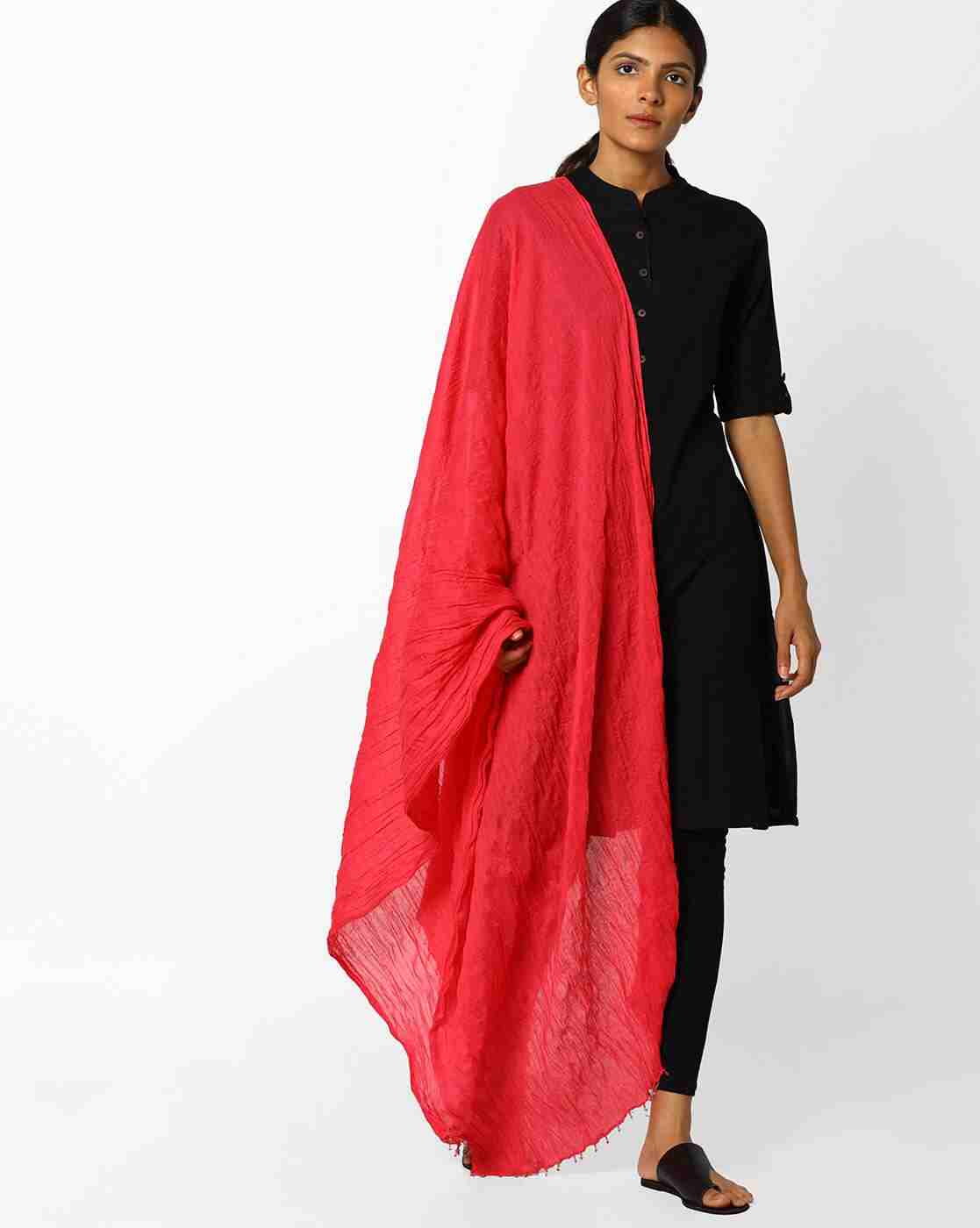 Crushed Dupatta with Beaded Tassels