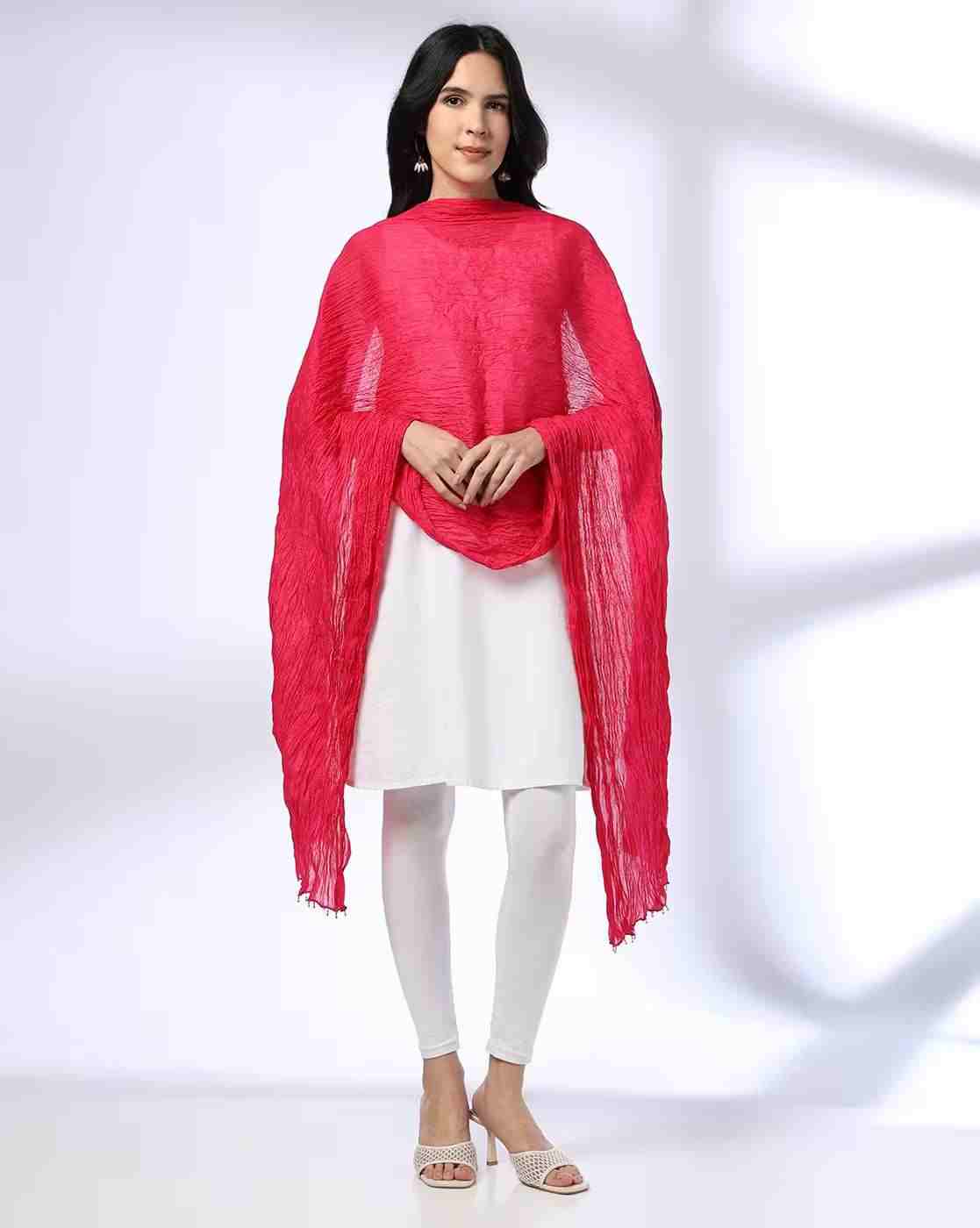 AVAASA MIX N' MATCH | Crushed Dupatta with Beaded Tassels|0