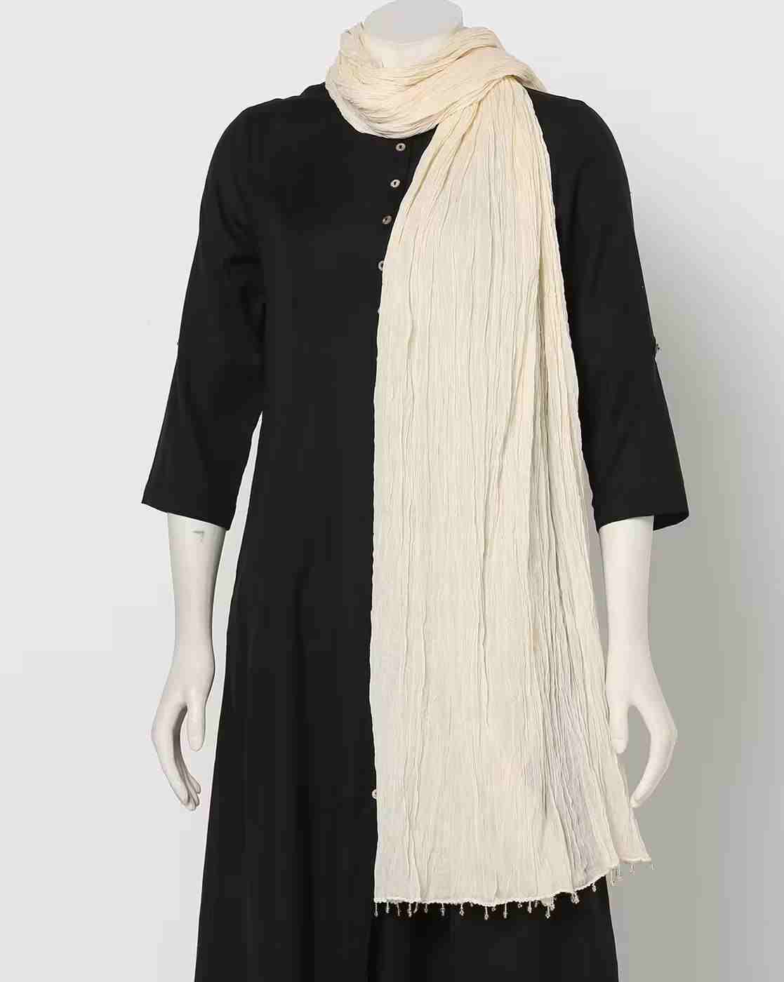 AVAASA MIX N' MATCH | Crushed Dupatta with Beaded Tassels|0