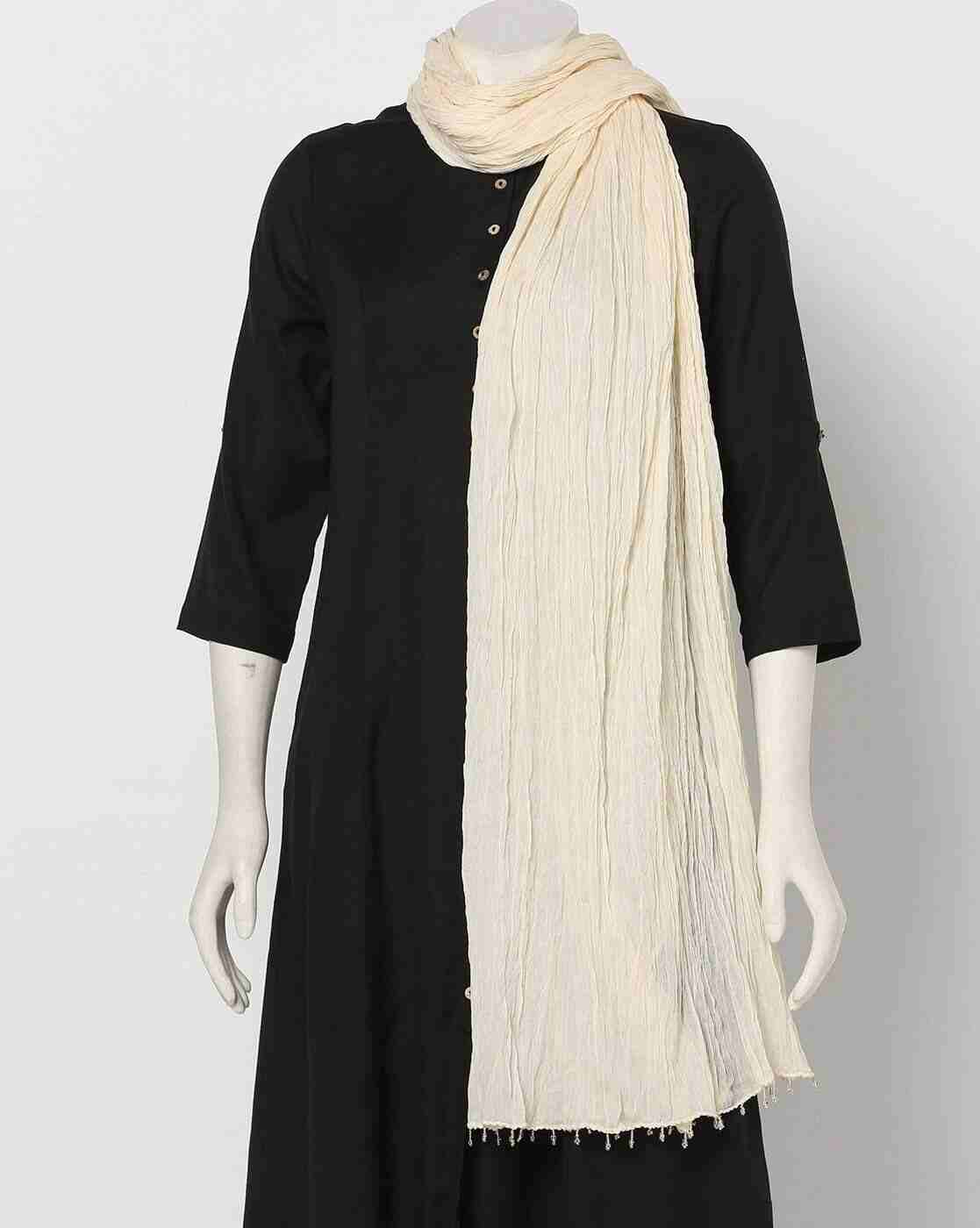 AVAASA MIX N' MATCH | Crushed Dupatta with Beaded Tassels|0