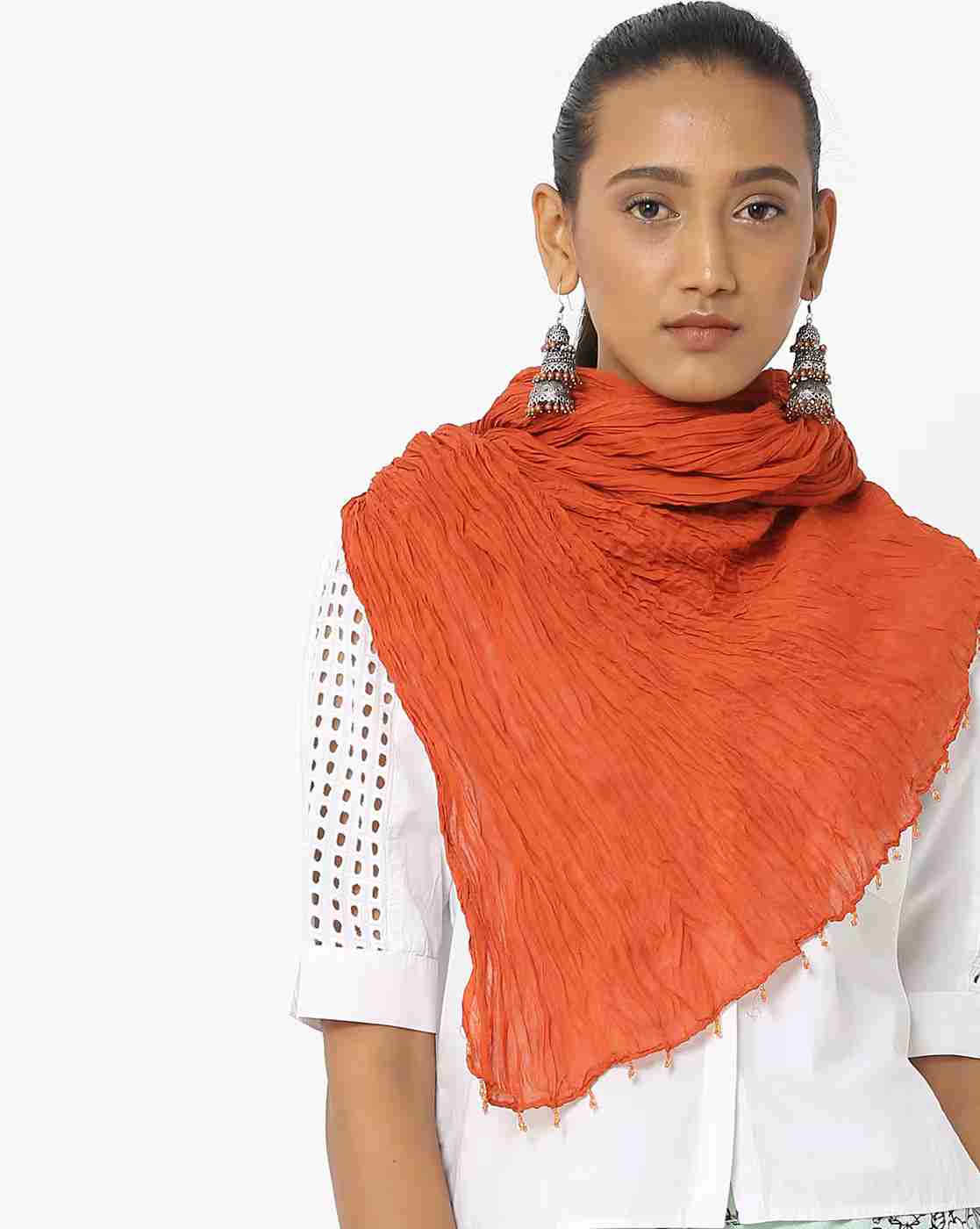 AVAASA MIX N' MATCH | Crushed Dupatta with Beaded Tassels|0