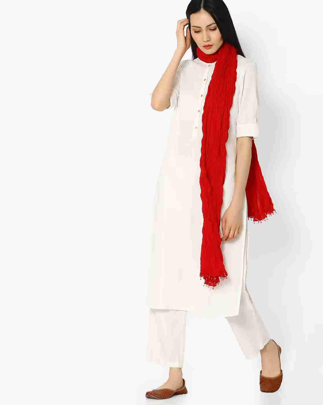 Crushed Dupatta with Beaded Tassels