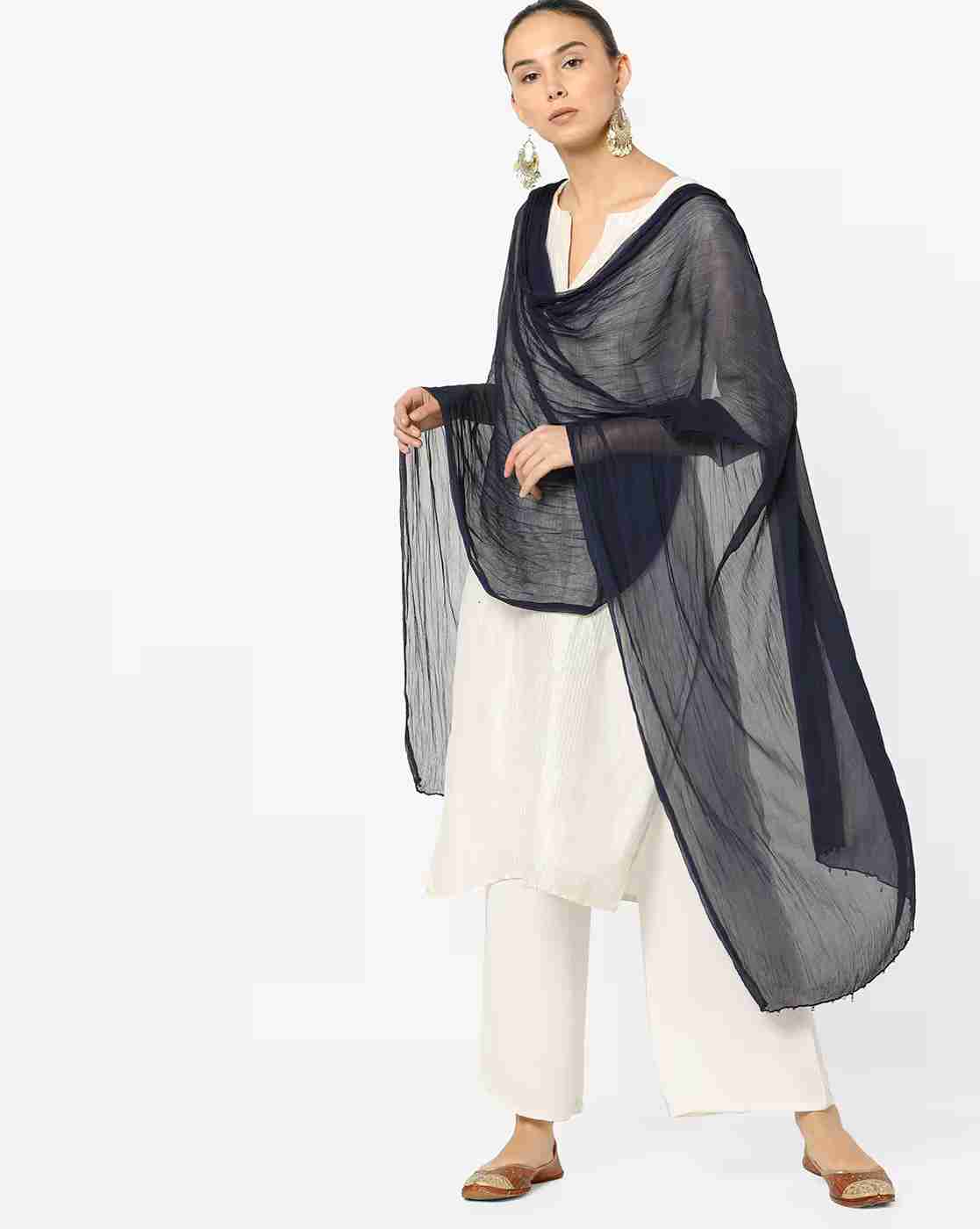 AVAASA MIX N' MATCH | Crushed Dupatta with Beaded Hems|0