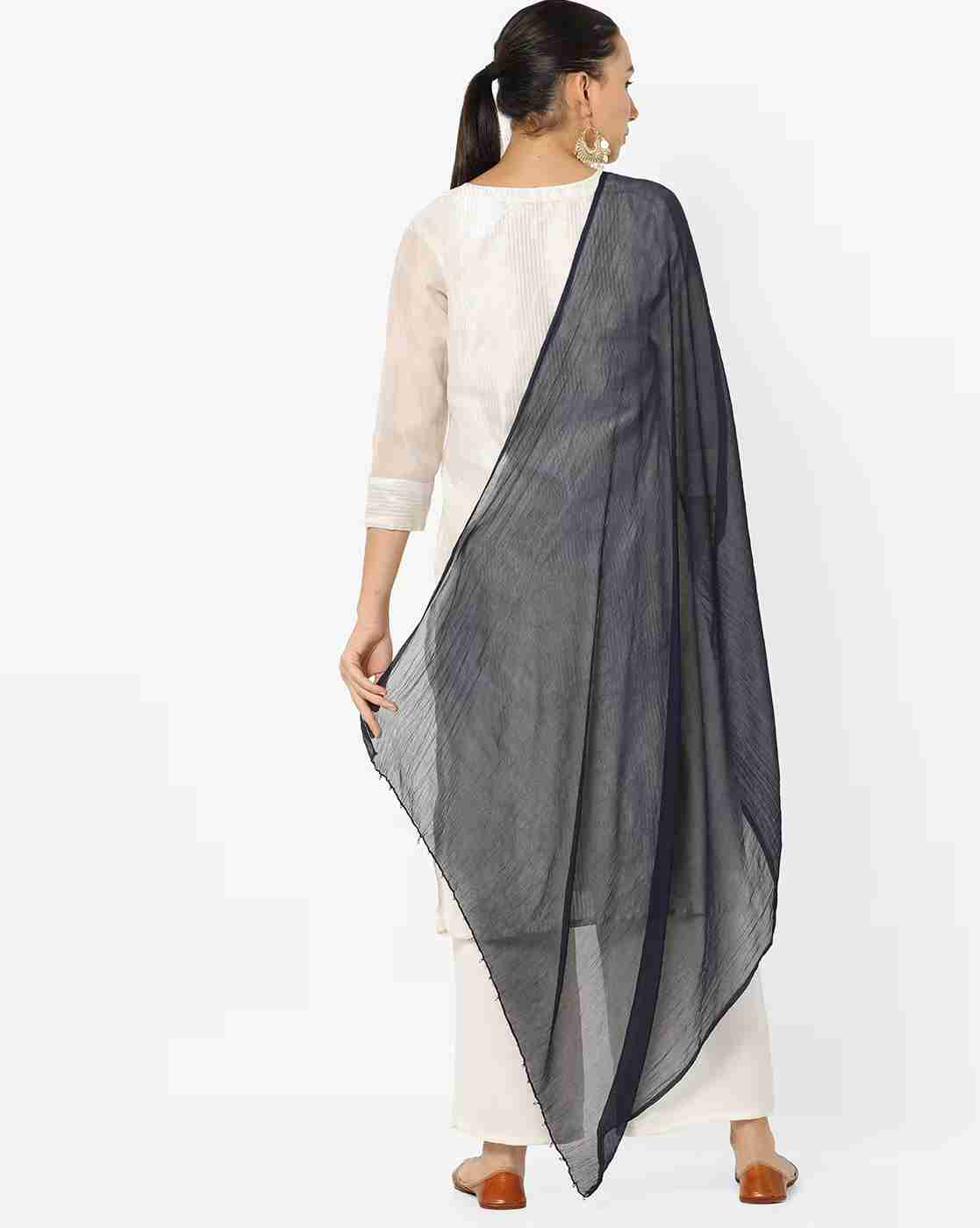 AVAASA MIX N' MATCH | Crushed Dupatta with Beaded Hems|1