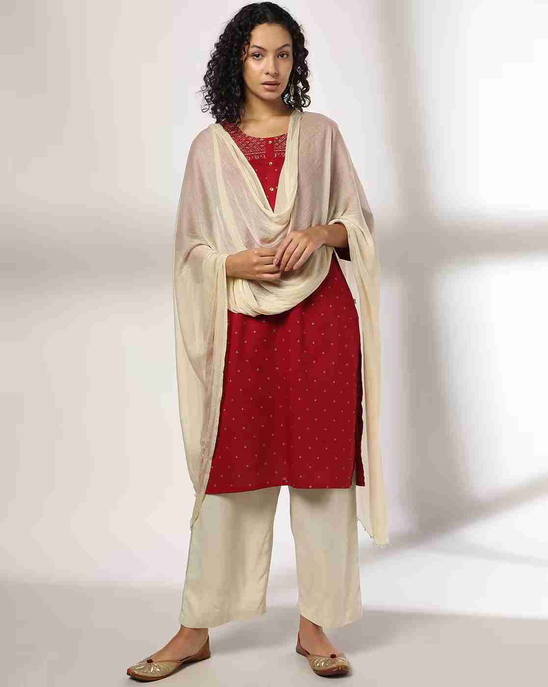 Crushed Dupatta with Beaded Hems