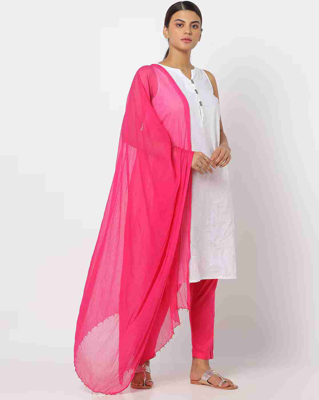 AVAASA MIX N' MATCH | Crushed Dupatta with Beaded Hems|0