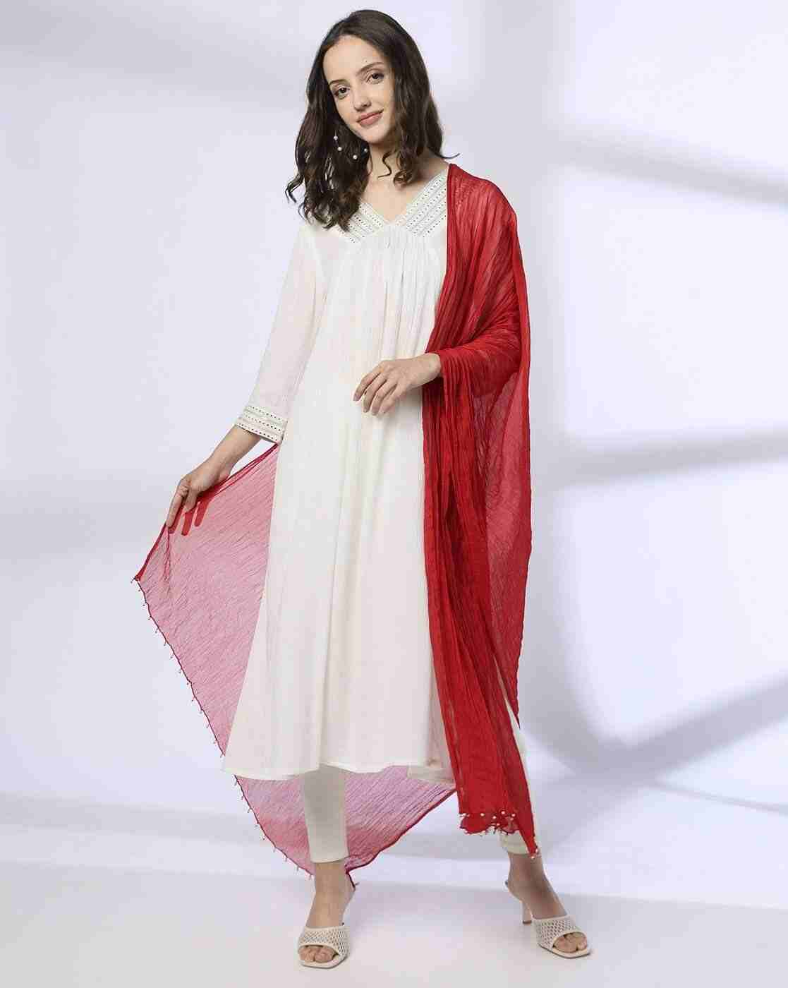 AVAASA MIX N' MATCH | Crushed Dupatta with Beaded Hems|0