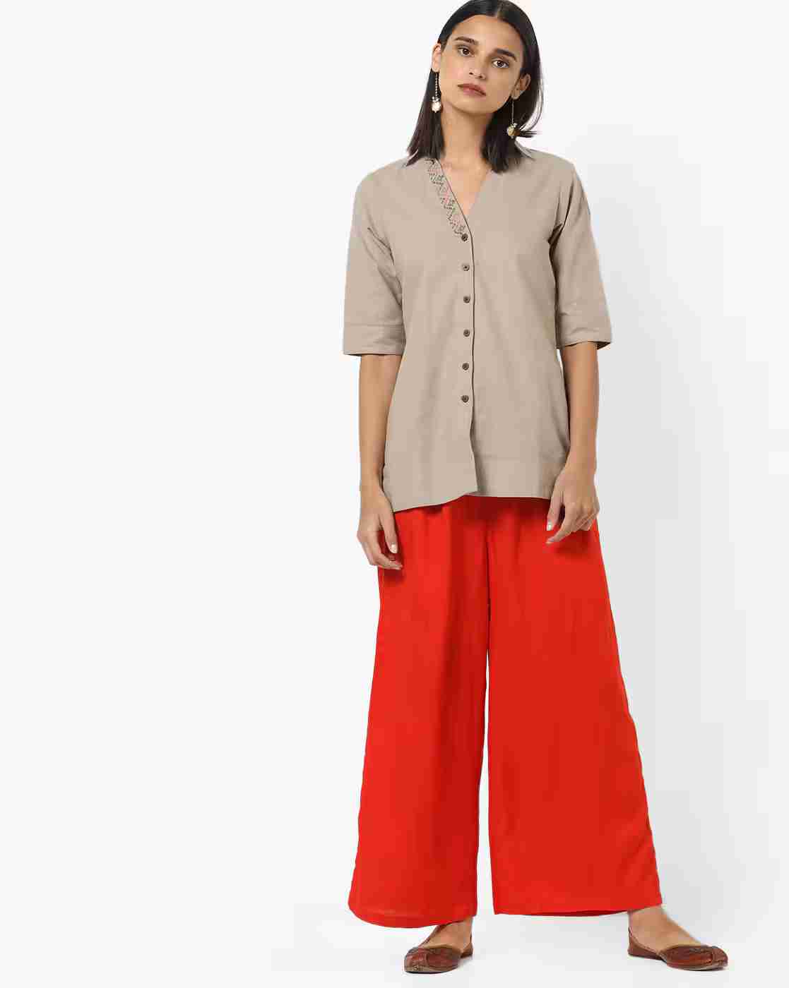 AVAASA MIX N' MATCH | Palazzos with Elasticated Waist & Drawcord|3