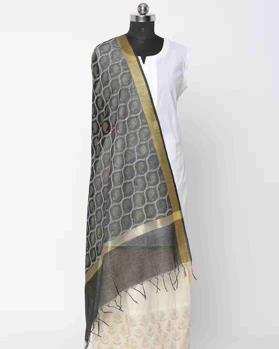 AVAASA MIX N' MATCH | Paisley Chanderi Dupatta with Fringed Hemline|0