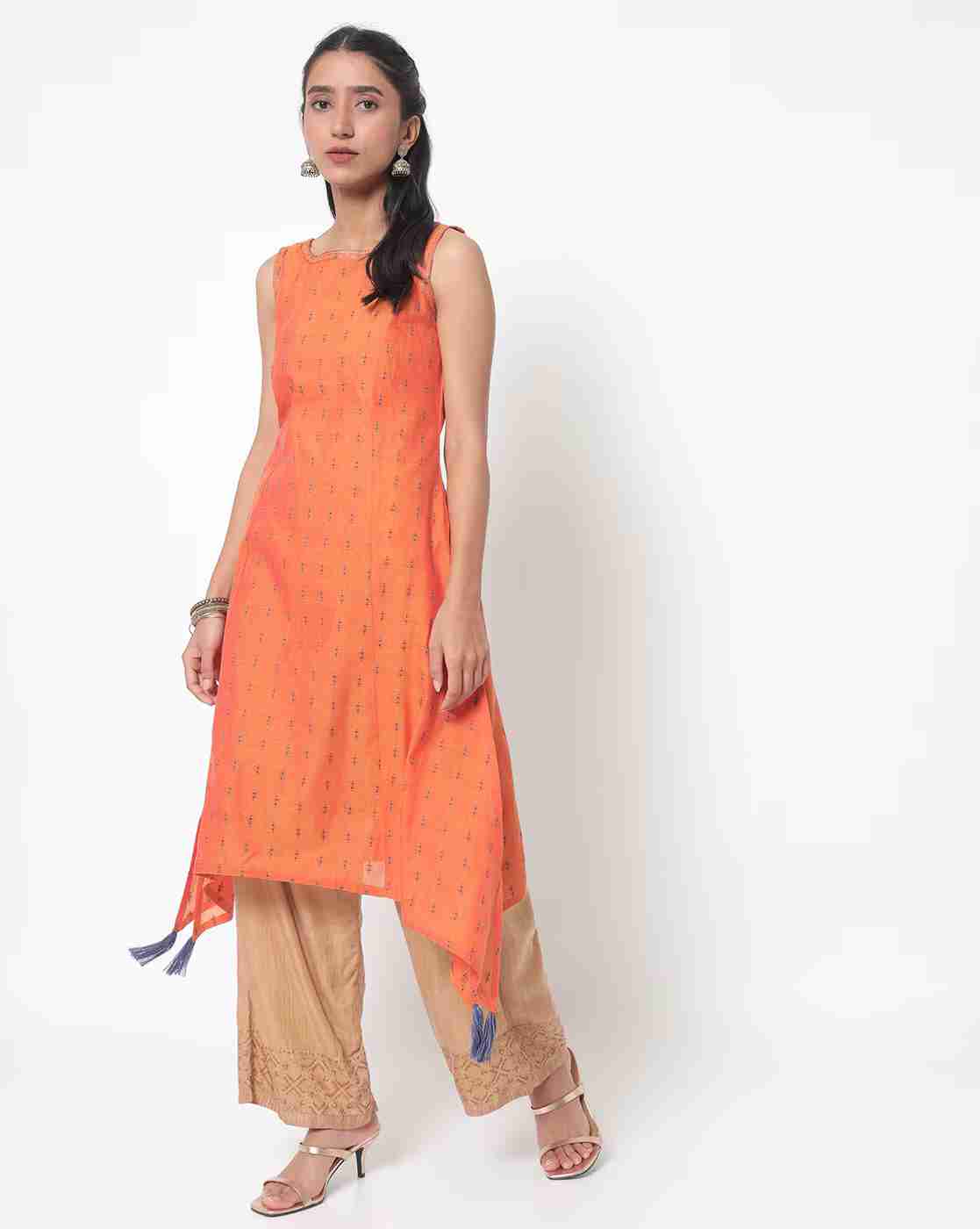AVAASA MIX N' MATCH | Embroidered Boat-Neck Flared Kurta|0