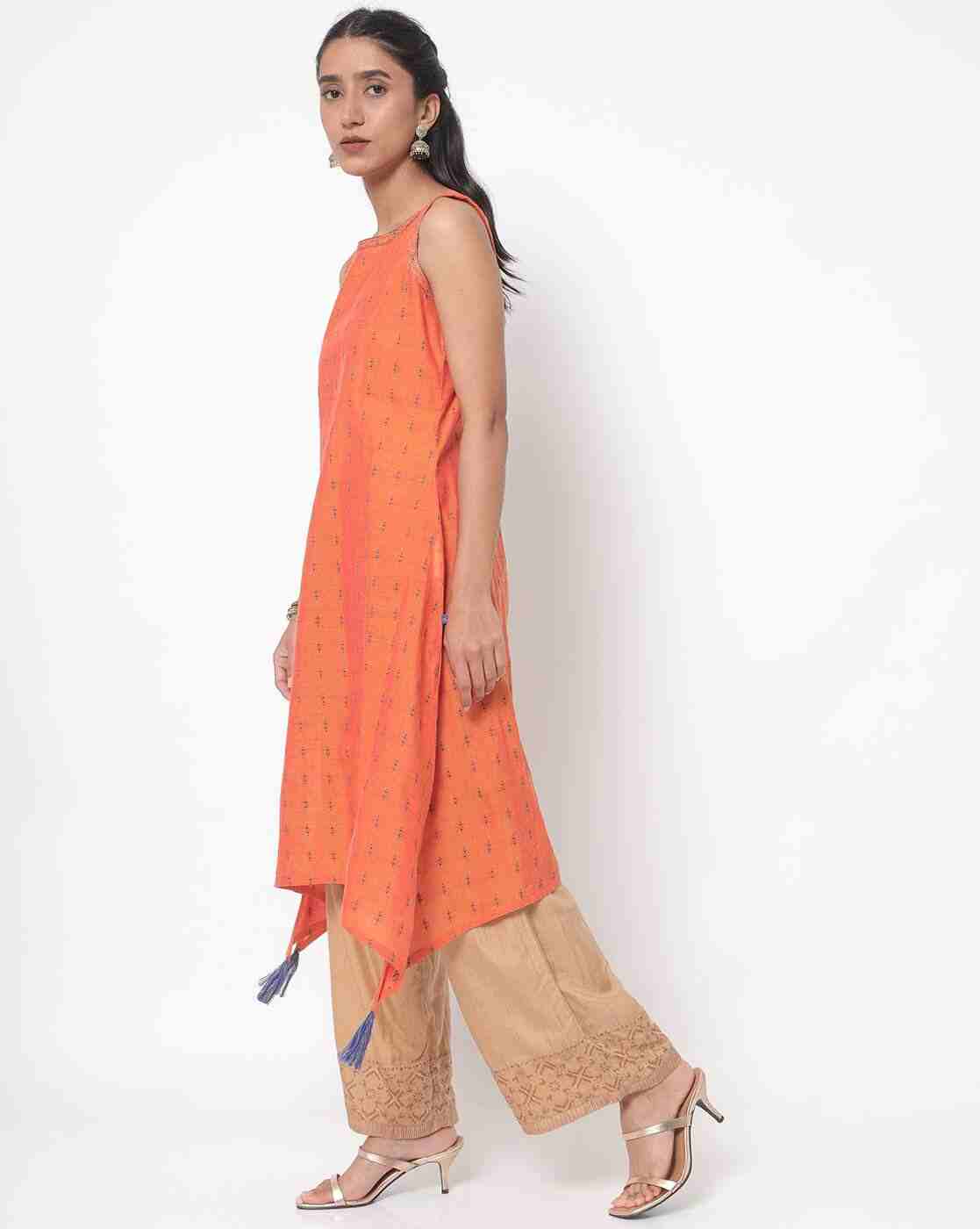 AVAASA MIX N' MATCH | Embroidered Boat-Neck Flared Kurta|1