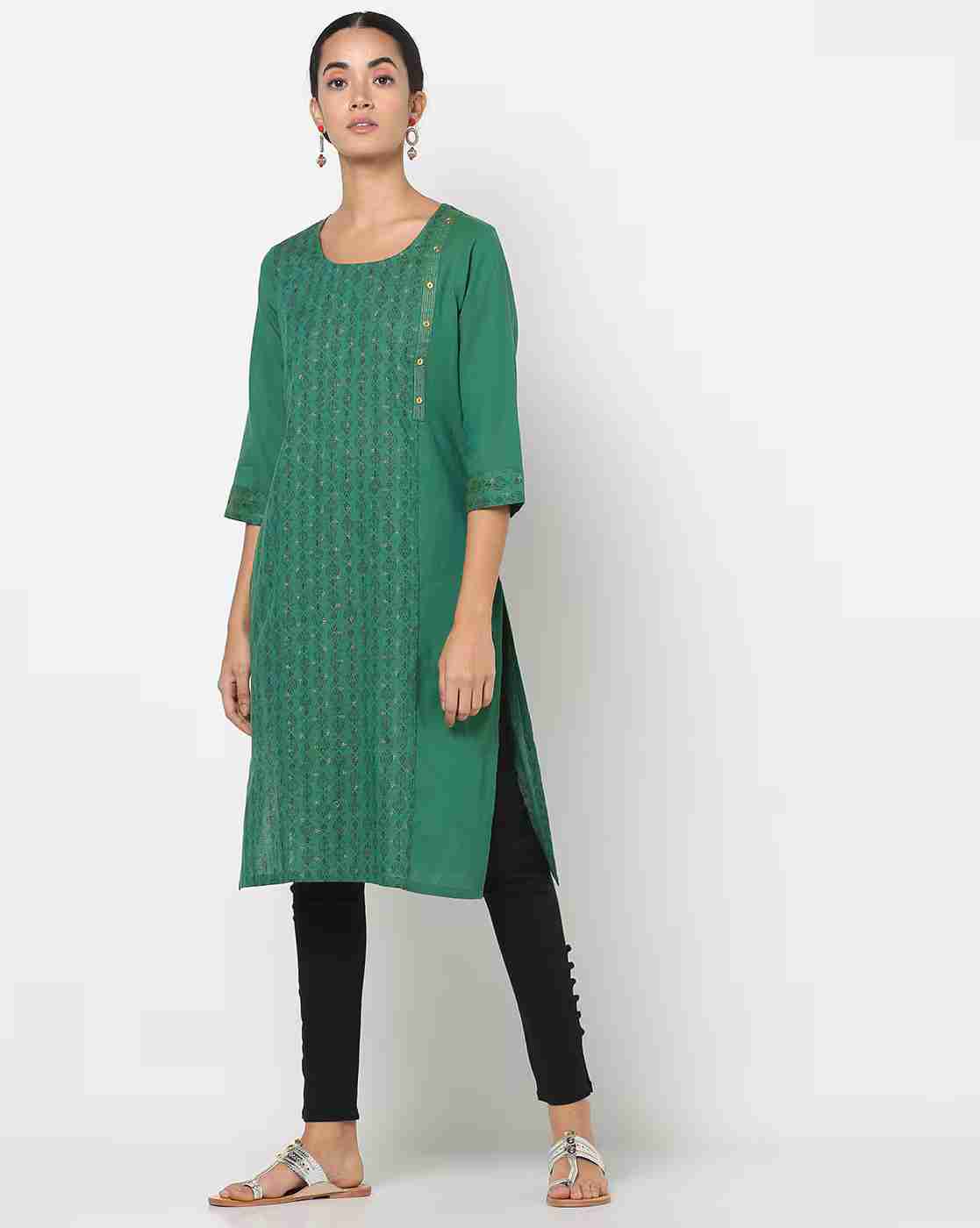 AVAASA MIX N' MATCH | Printed Straight Kurta with Button Placket|0