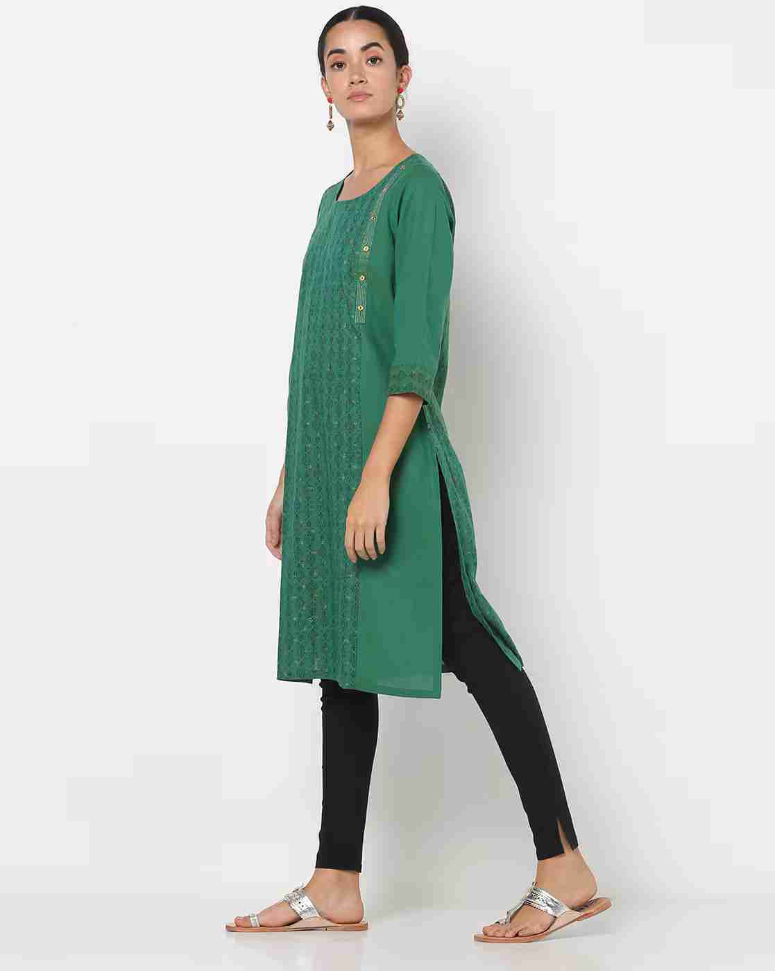 AVAASA MIX N' MATCH | Printed Straight Kurta with Button Placket|1