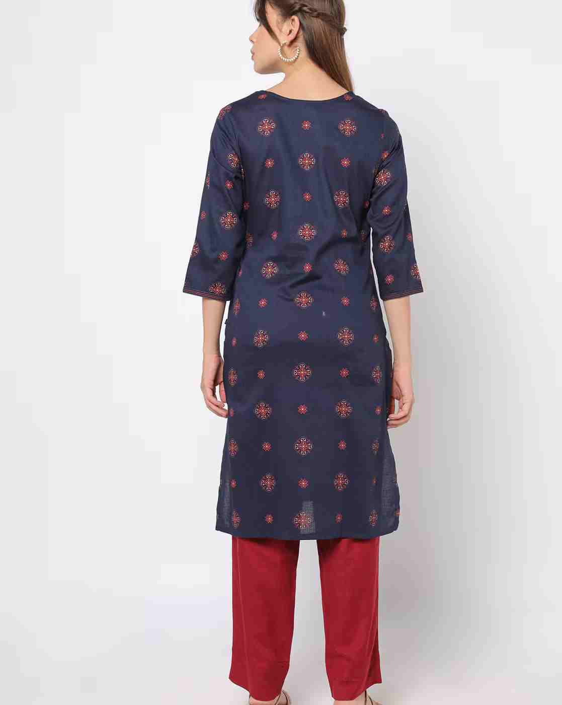 AVAASA MIX N' MATCH | Straight Kurta with Embroidered Yoke|2