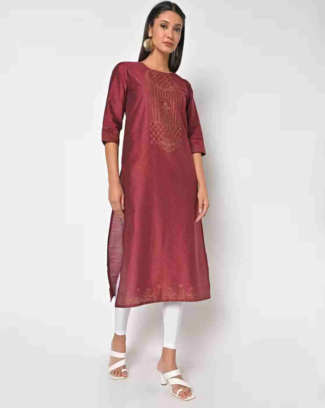 AVAASA MIX N' MATCH | Floral Print Round-Neck Straight Kurta|0