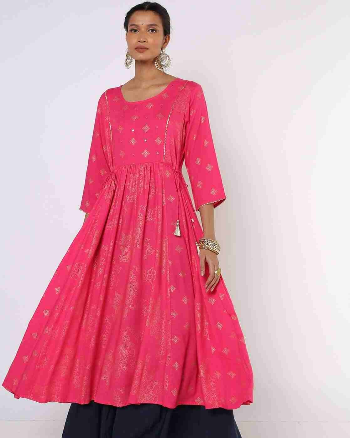AVAASA MIX N' MATCH | Floral Fit & Flare Kurta with Side Tie-Ups|0