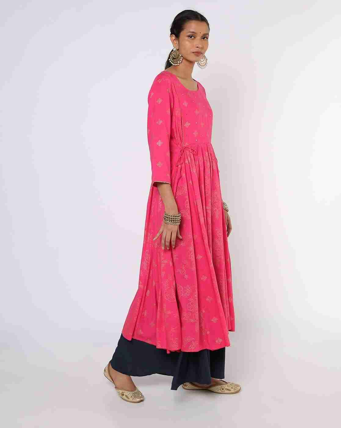 AVAASA MIX N' MATCH | Floral Fit & Flare Kurta with Side Tie-Ups|1