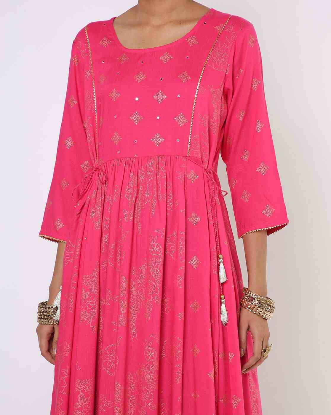 AVAASA MIX N' MATCH | Floral Fit & Flare Kurta with Side Tie-Ups|3