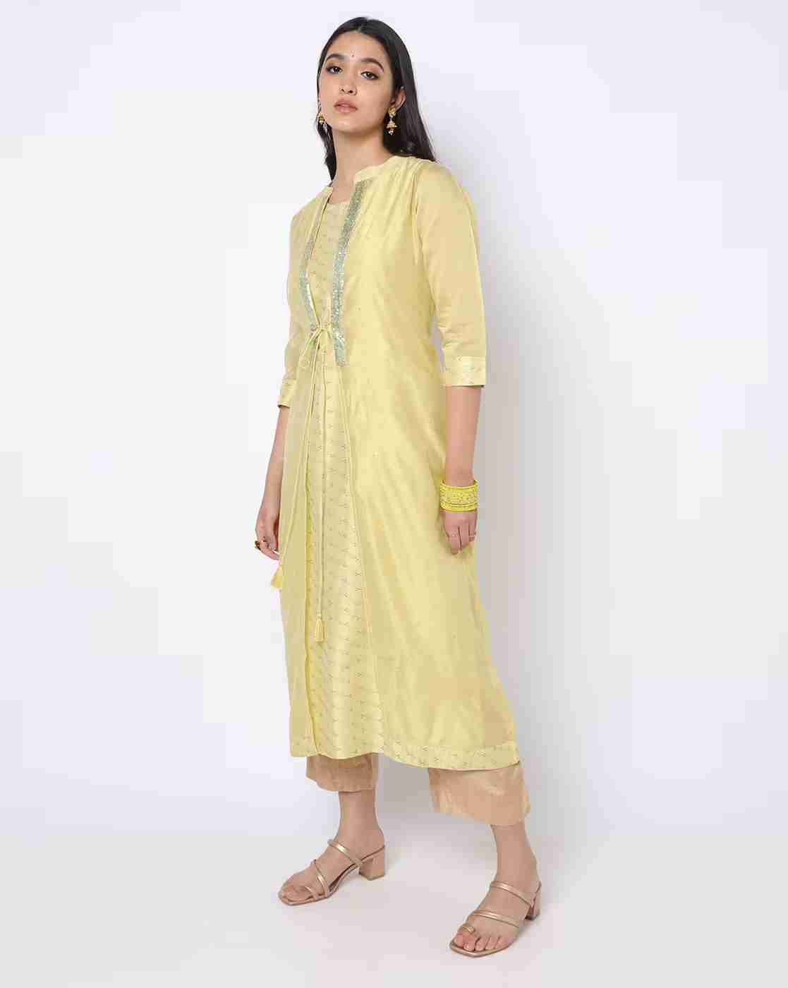 AVAASA MIX N' MATCH | Embellished Straight Kurta with Shrug|0