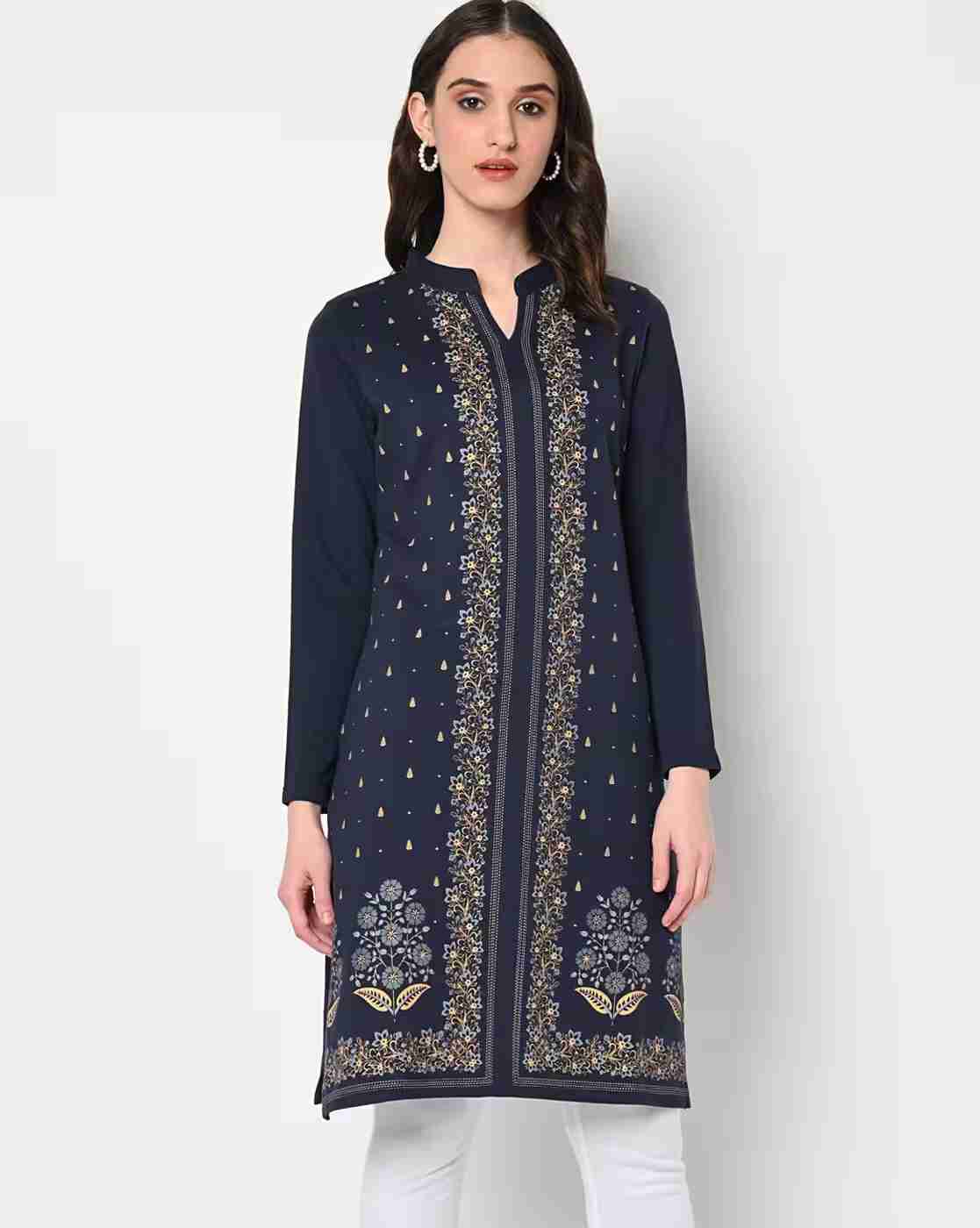 AVAASA MIX N' MATCH | Floral Print Collar-Neck Straight Winter Kurta|0