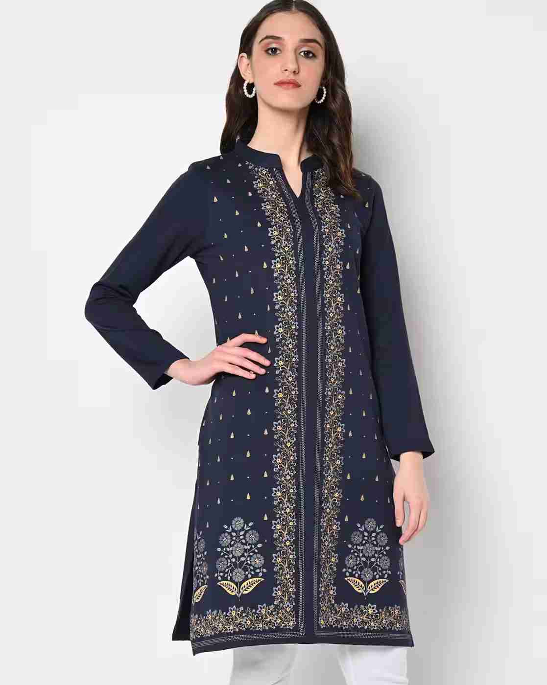 AVAASA MIX N' MATCH | Floral Print Collar-Neck Straight Winter Kurta|1