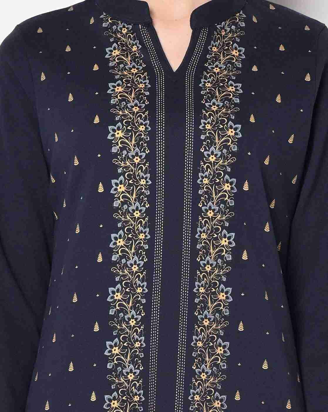 AVAASA MIX N' MATCH | Floral Print Collar-Neck Straight Winter Kurta|3