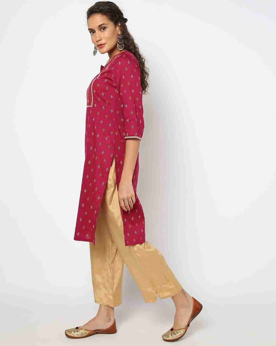 AVAASA MIX N' MATCH | Printed Notched Round-Neck Straight Kurta|1