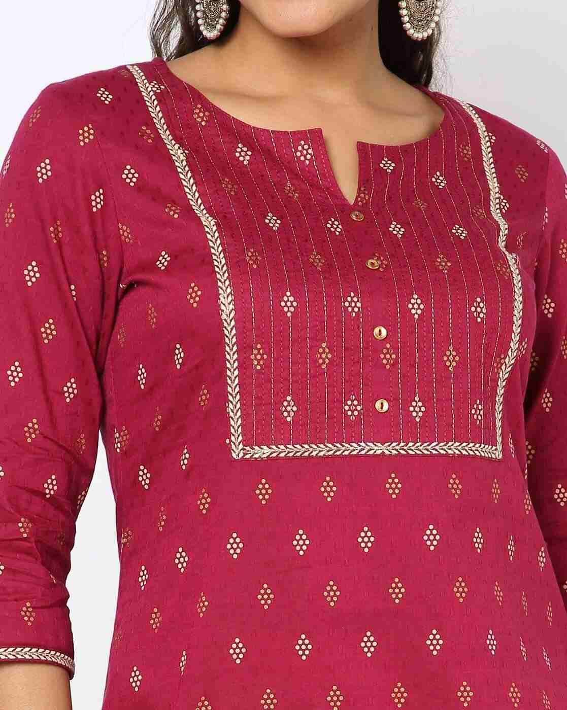 AVAASA MIX N' MATCH | Printed Notched Round-Neck Straight Kurta|3