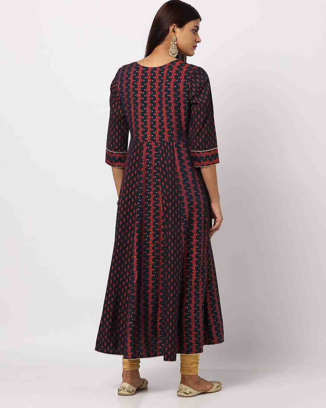 AVAASA MIX N' MATCH | Floral Print Round-Neck A-Line Kurta|2