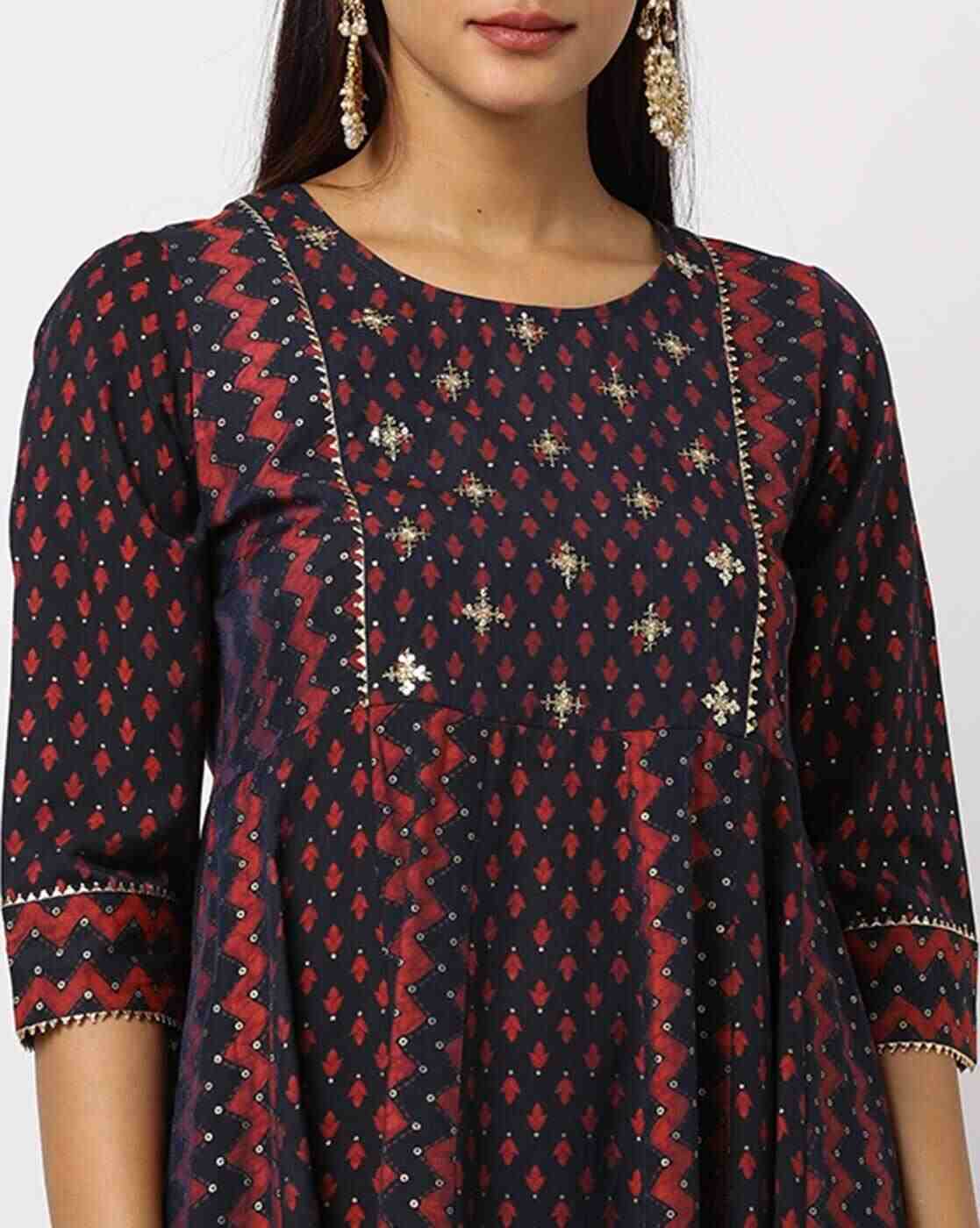 AVAASA MIX N' MATCH | Floral Print Round-Neck A-Line Kurta|3