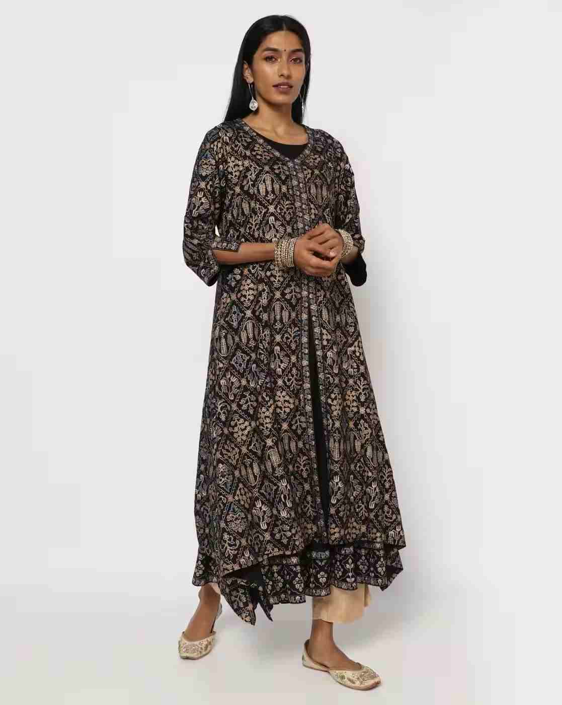 AVAASA MIX N' MATCH | Geometric Print Layered Kurta|2