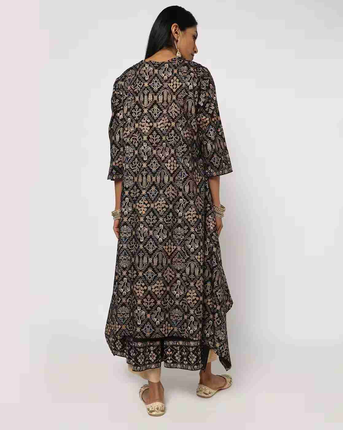 AVAASA MIX N' MATCH | Geometric Print Layered Kurta|3