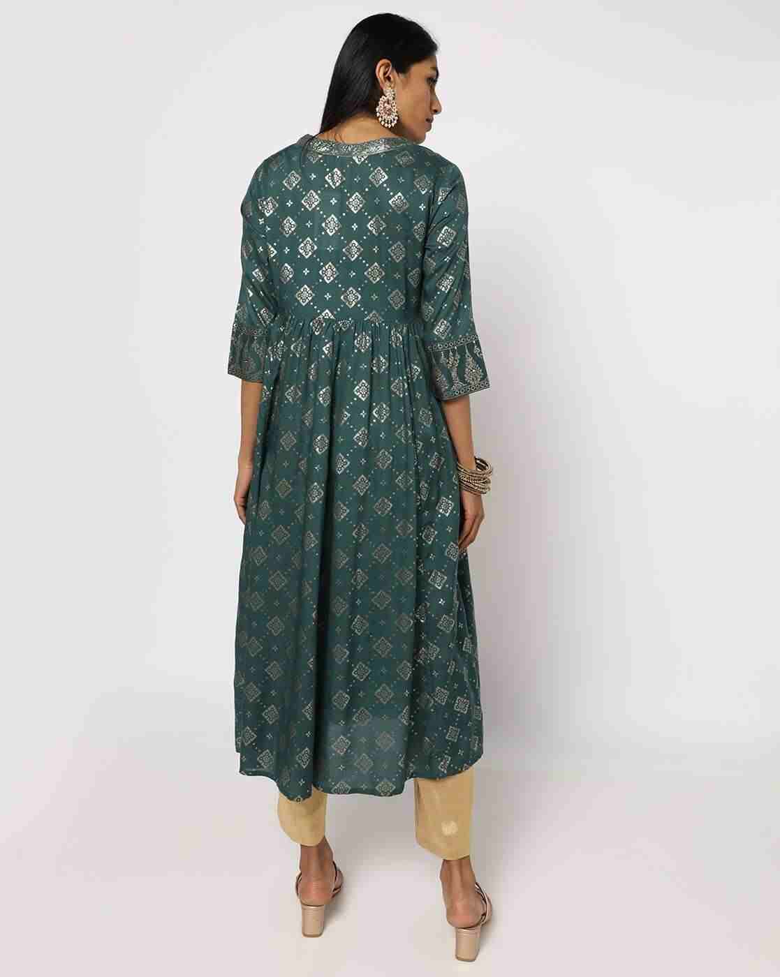 AVAASA MIX N' MATCH | Geometric Print Flared Kurta|1