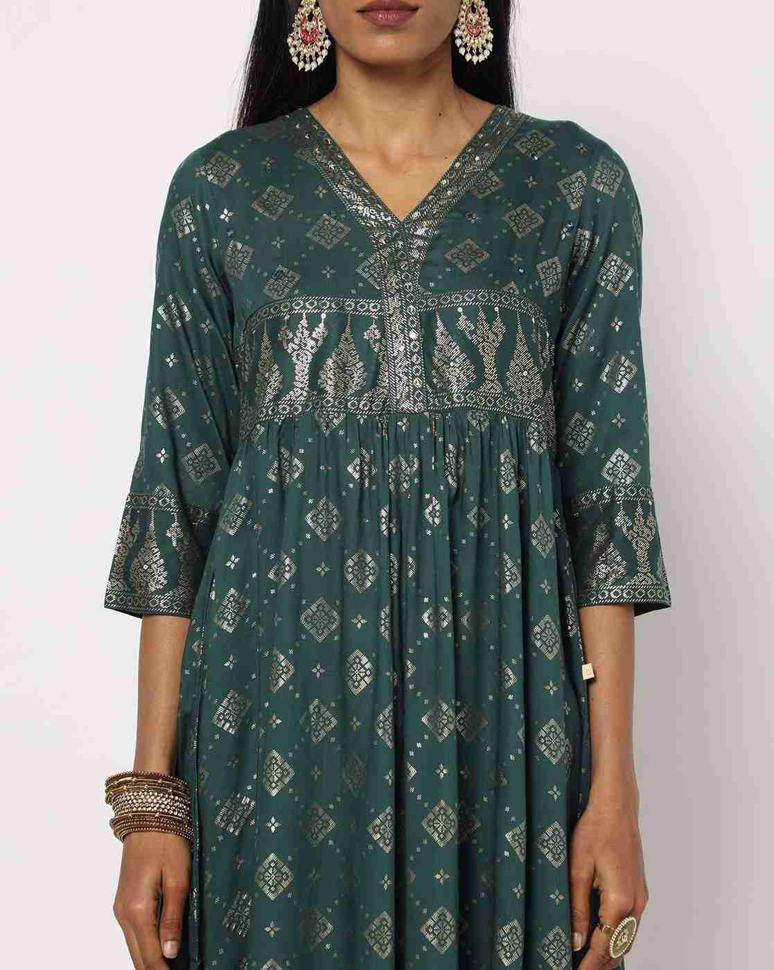 AVAASA MIX N' MATCH | Geometric Print Flared Kurta|2