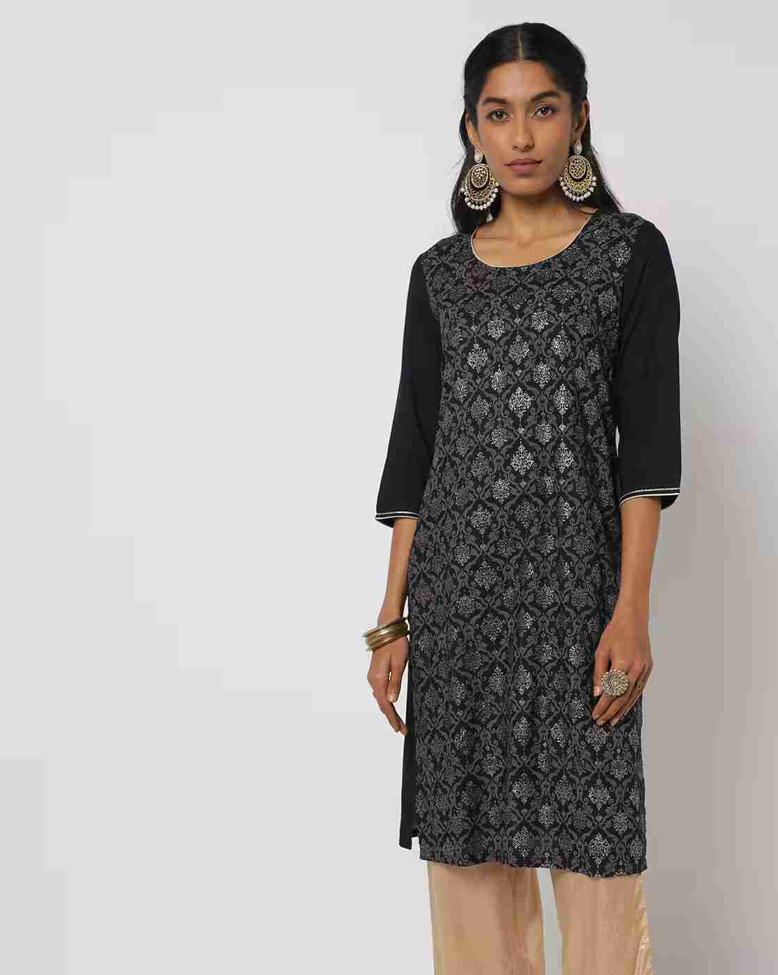 AVAASA MIX N' MATCH | Printed Round-Neck Straight Kurta|0