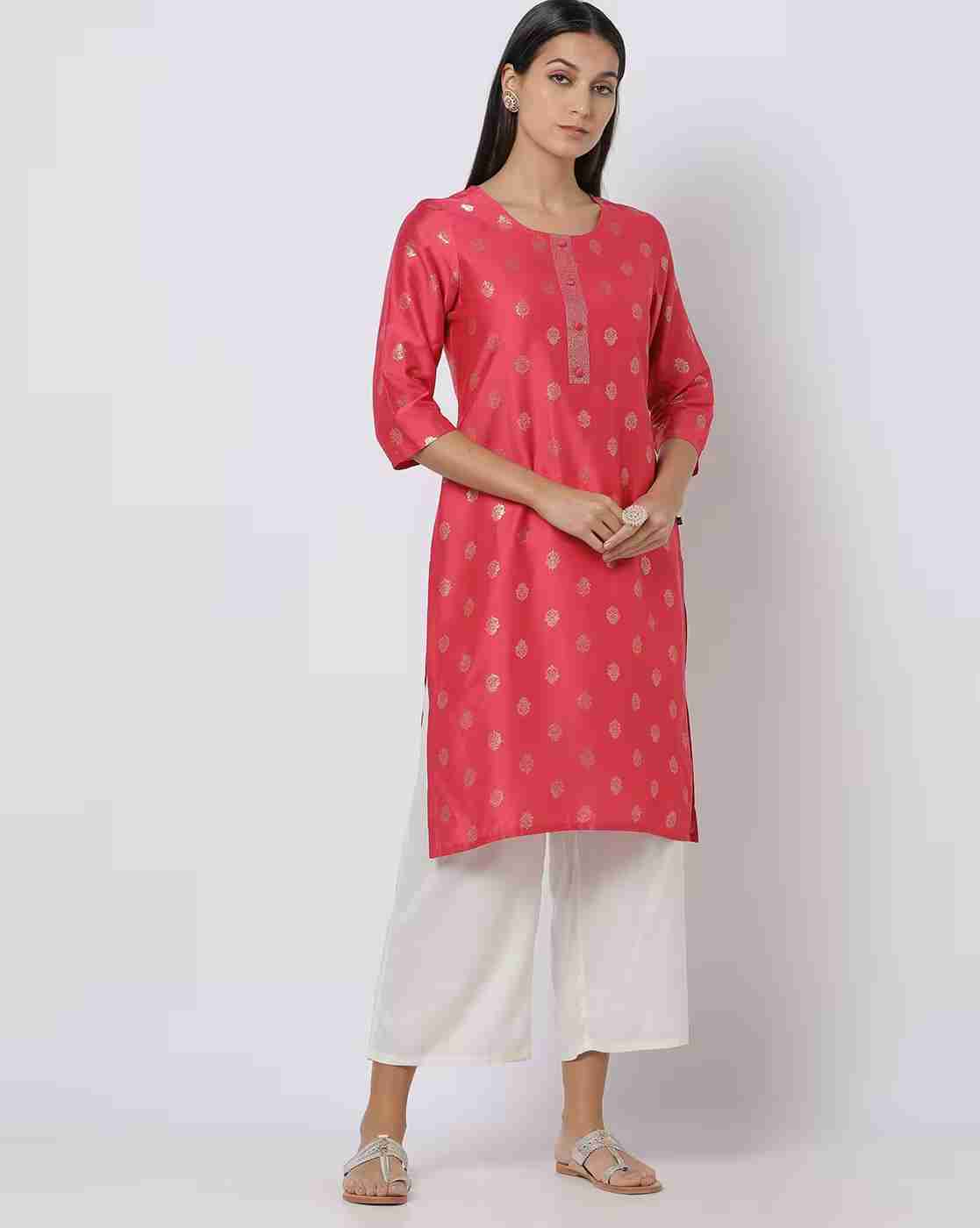 AVAASA MIX N' MATCH | Floral Foil Print Straight Kurta|0