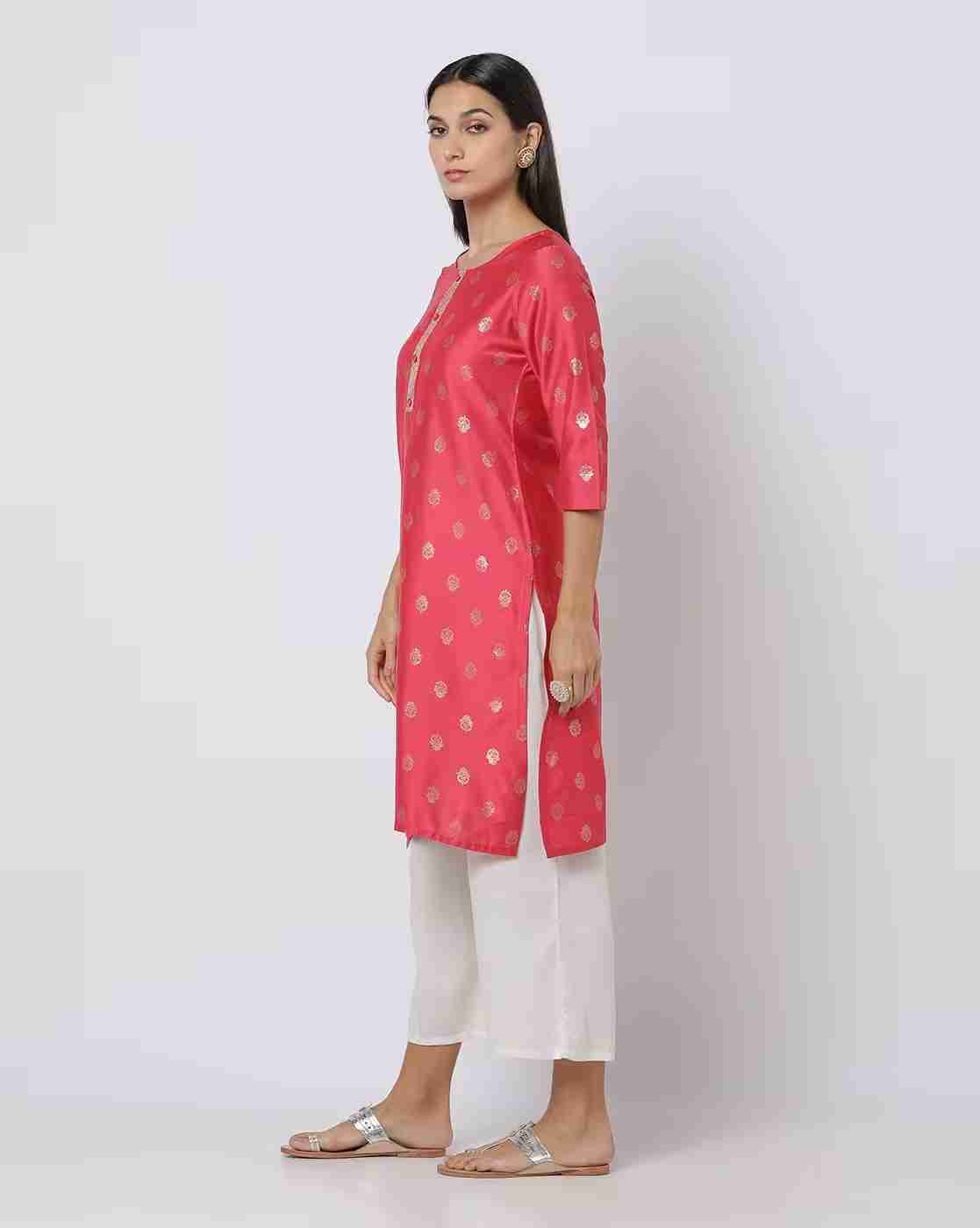 AVAASA MIX N' MATCH | Floral Foil Print Straight Kurta|1